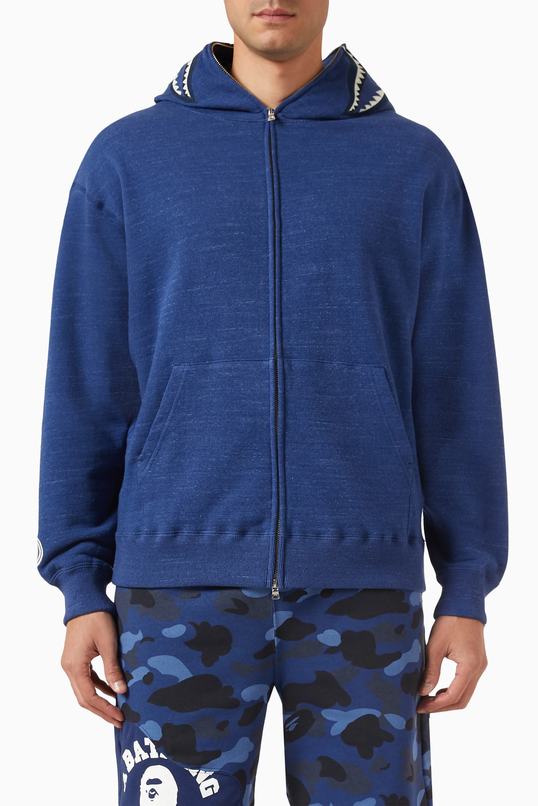 Buy A Bathing Ape Blue Shark Zip Hoodie in Cotton fleece for Men