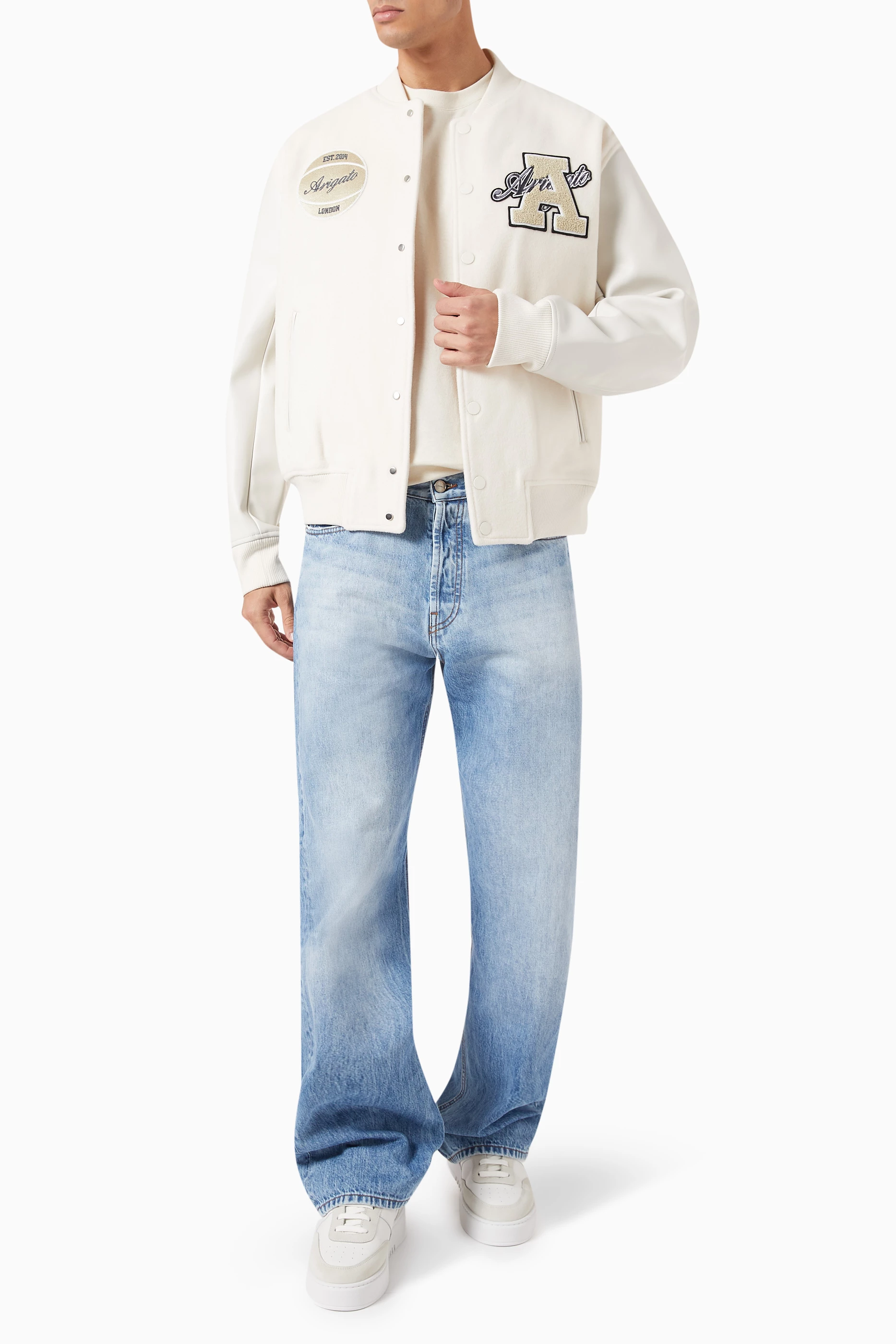 Buy Axel Arigato Neutral Hudson Varsity Jacket in Wool for Men in