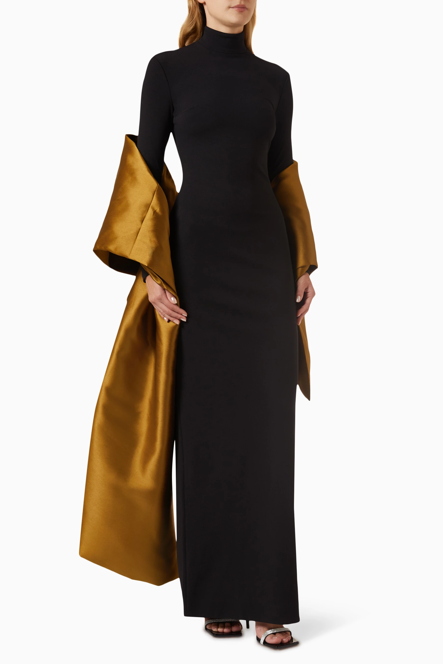Buy Solace London Gold Lyana Maxi Dress in Crepe knit Twill for