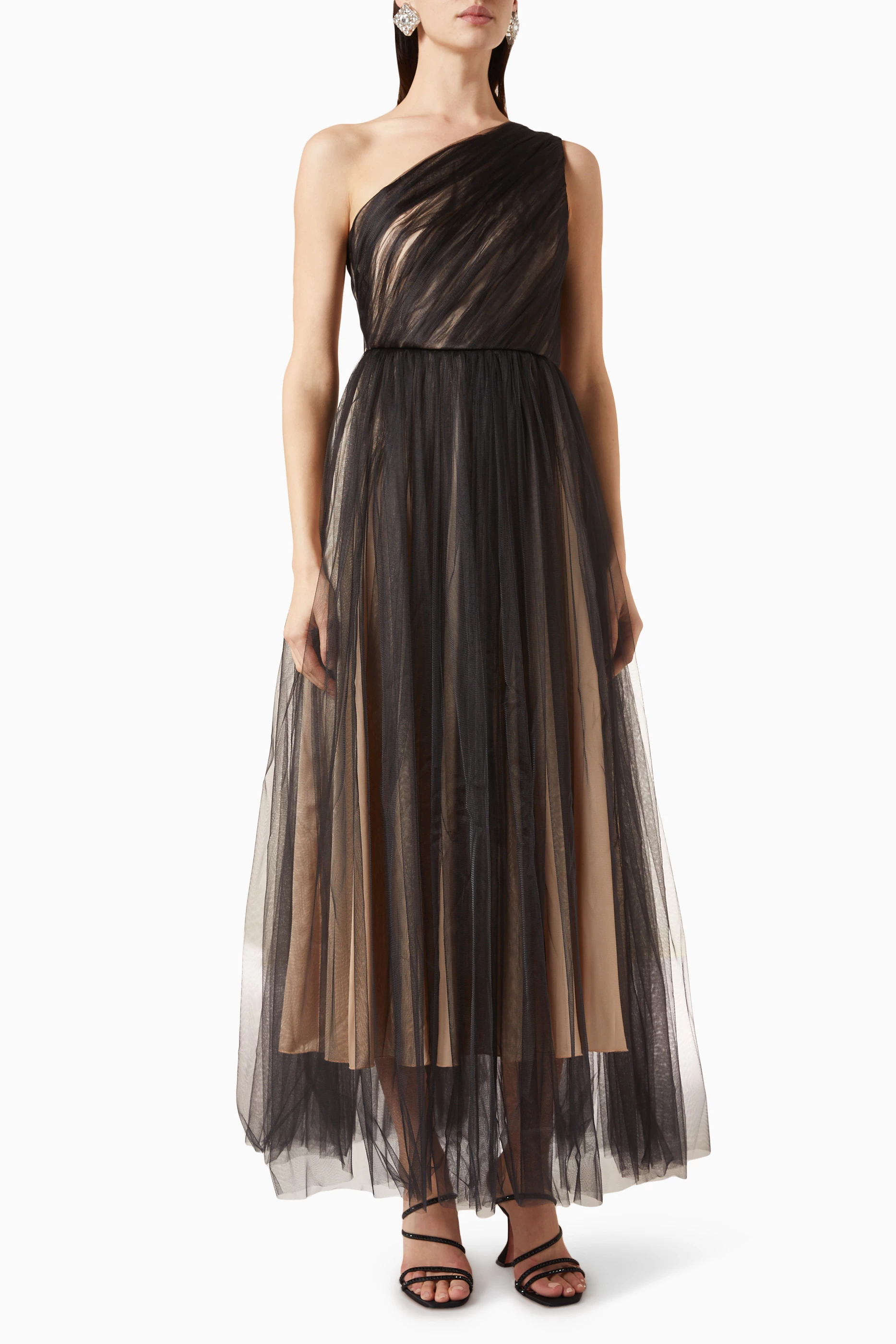 One shoulder hot sale tulle maxi dress