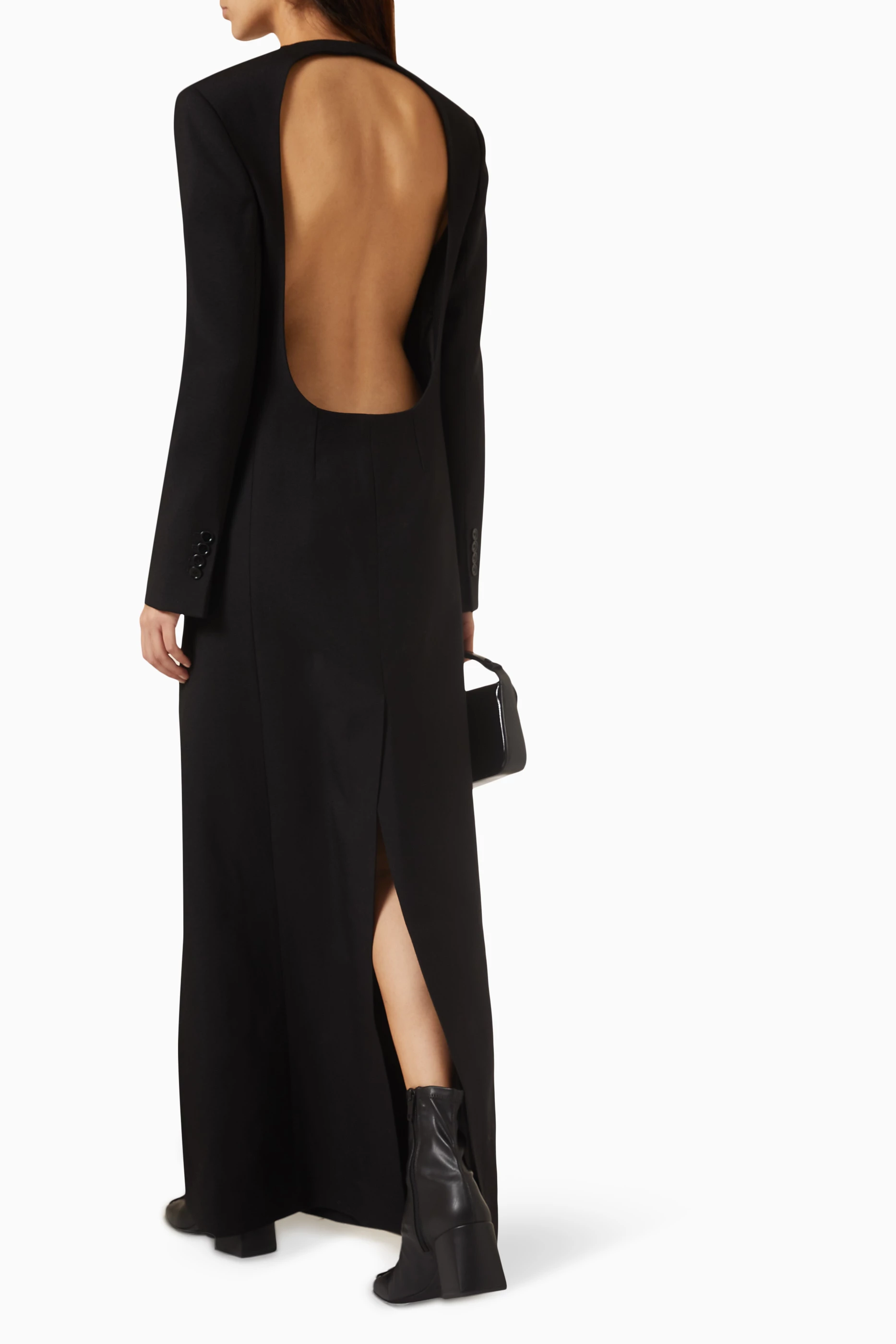 Buy Courreges Black Open Back Circle Maxi Dress in Virgin Wool for