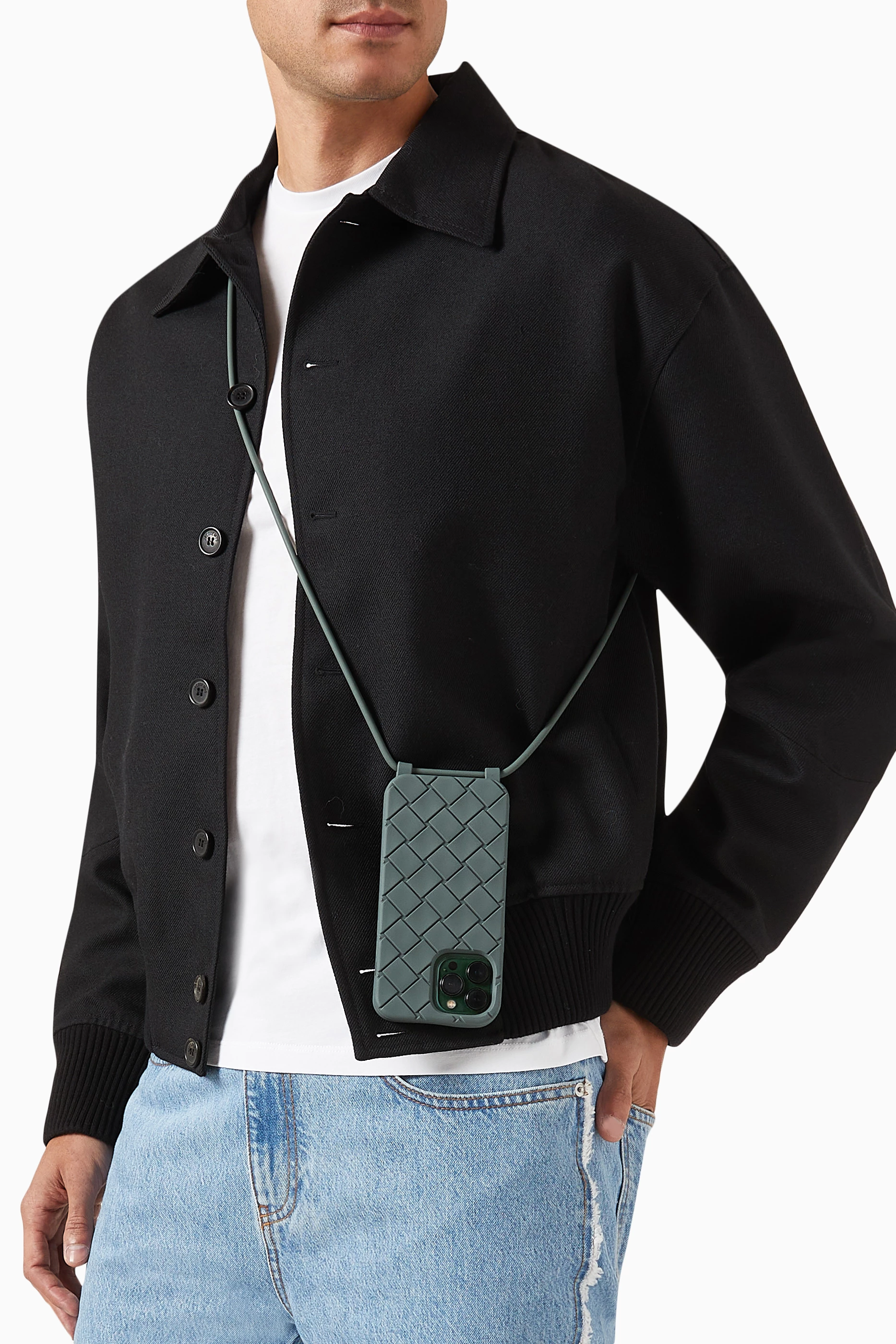 Buy Bottega Veneta Grey iPhone 14 Pro Max Case On Strap for Men in