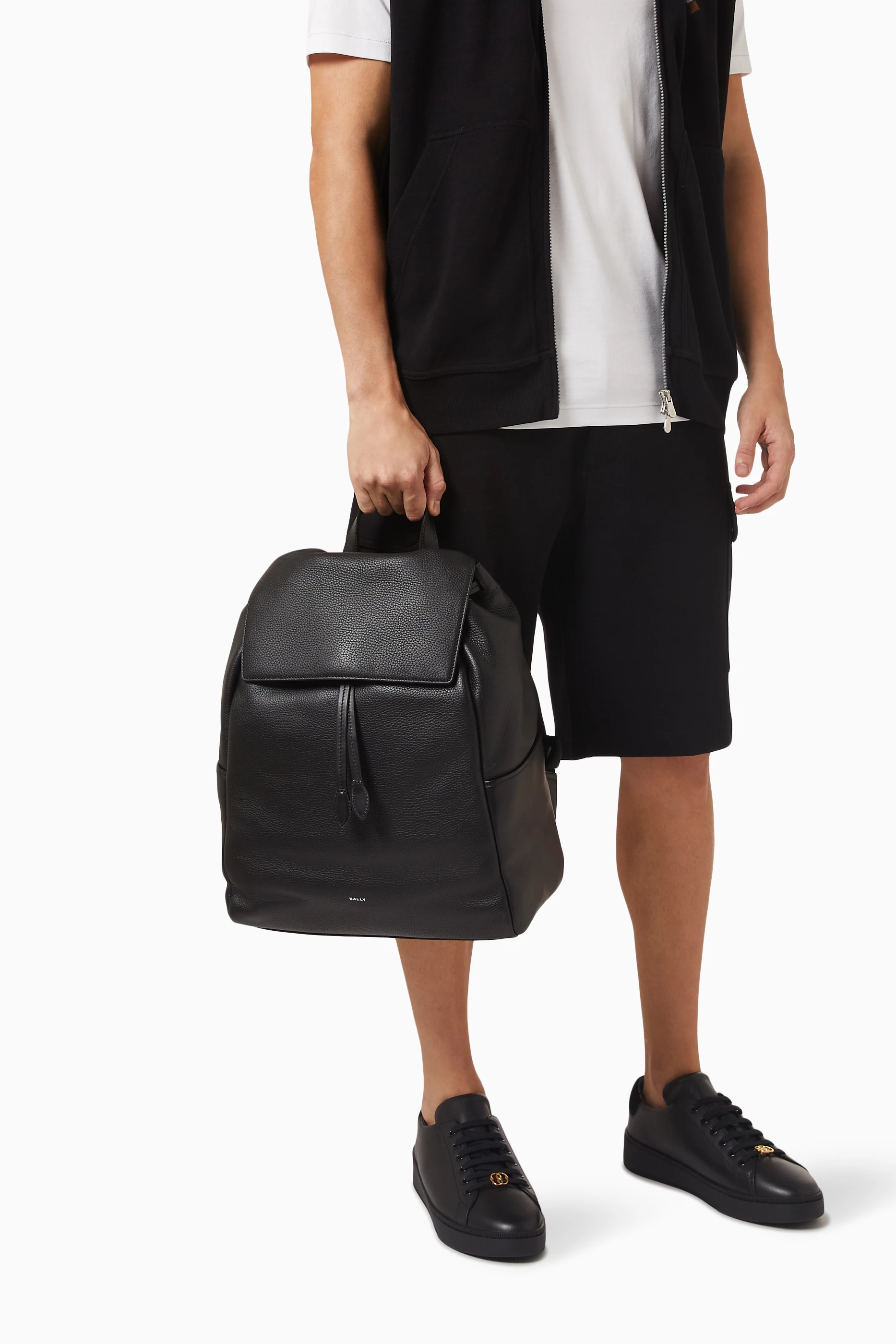Buy Bally Black Slim Backpack in Grained Leather for Men in UAE