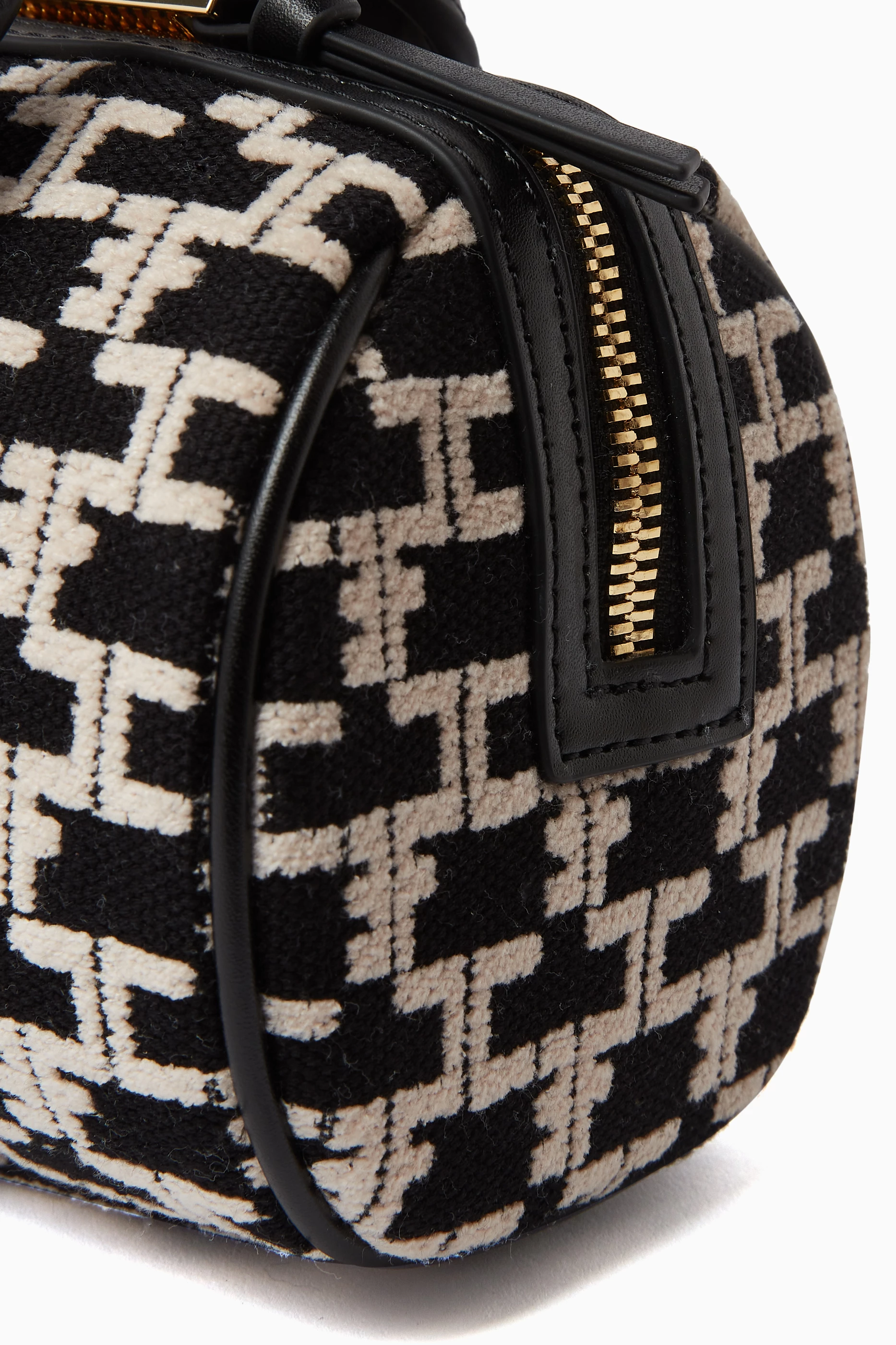 Buy Elisabetta Franchi Black Mini Bauletto Travel Bag in Monogram