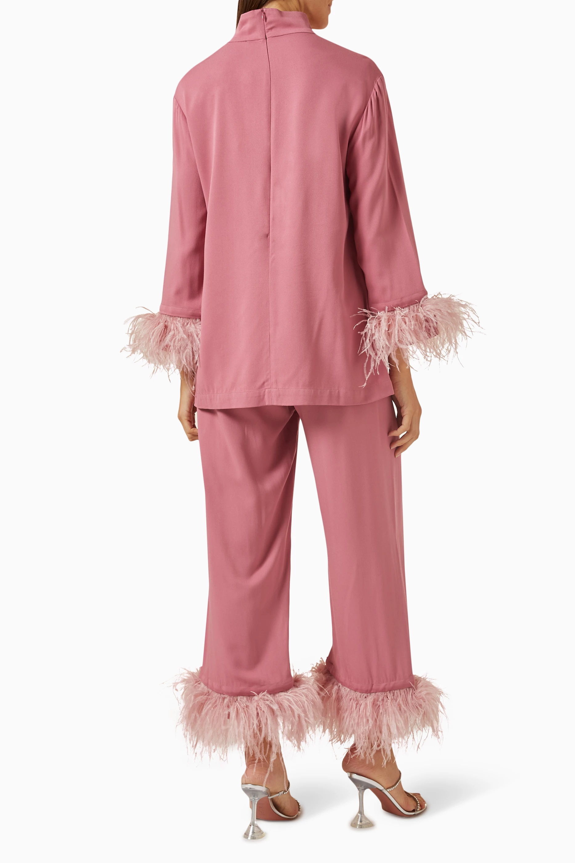 Party Pajamas Set With Detachable Feathers In Hot Pink