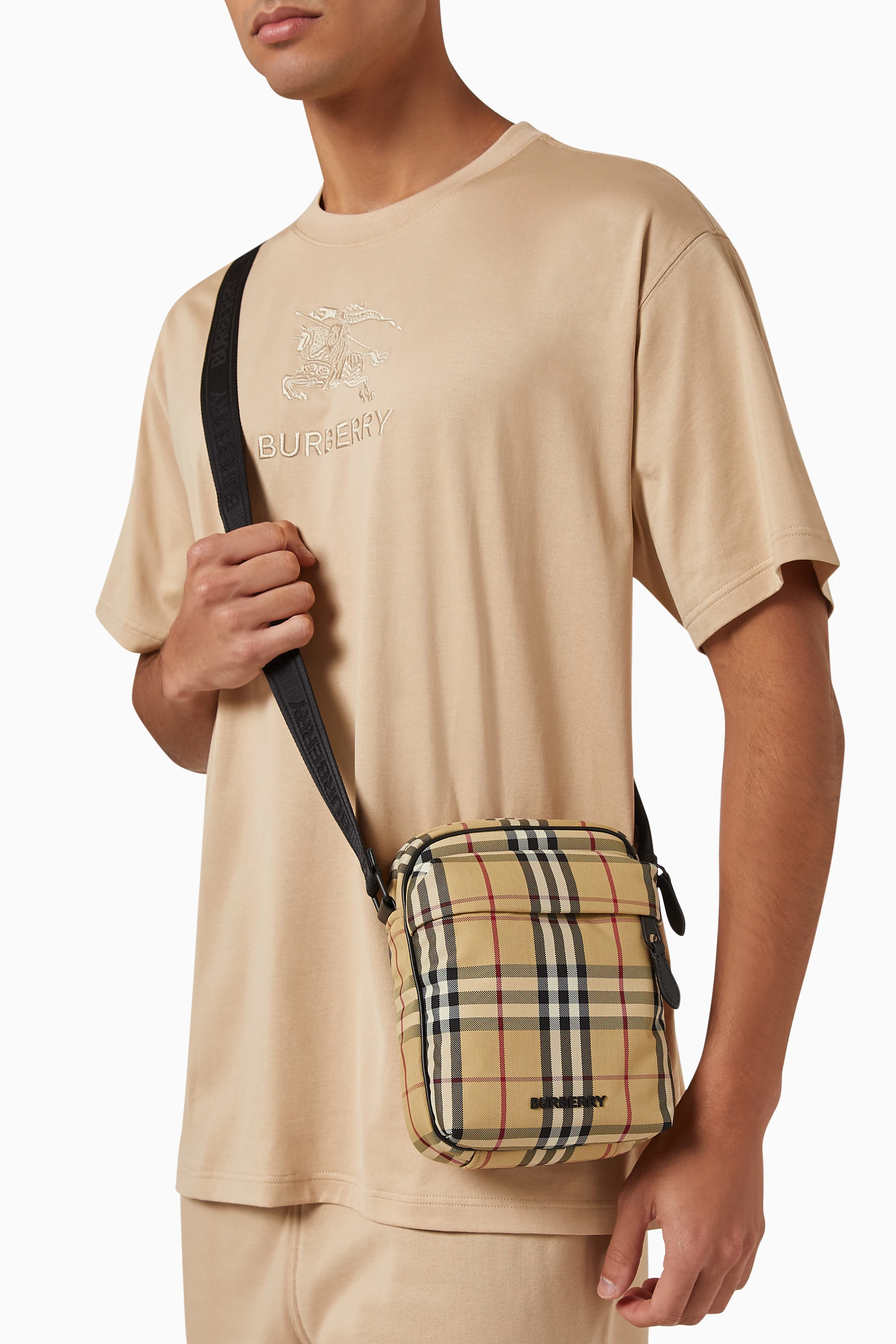 Buy Burberry Neutral Freddie Check Shoulder Bag in Nylon for Men