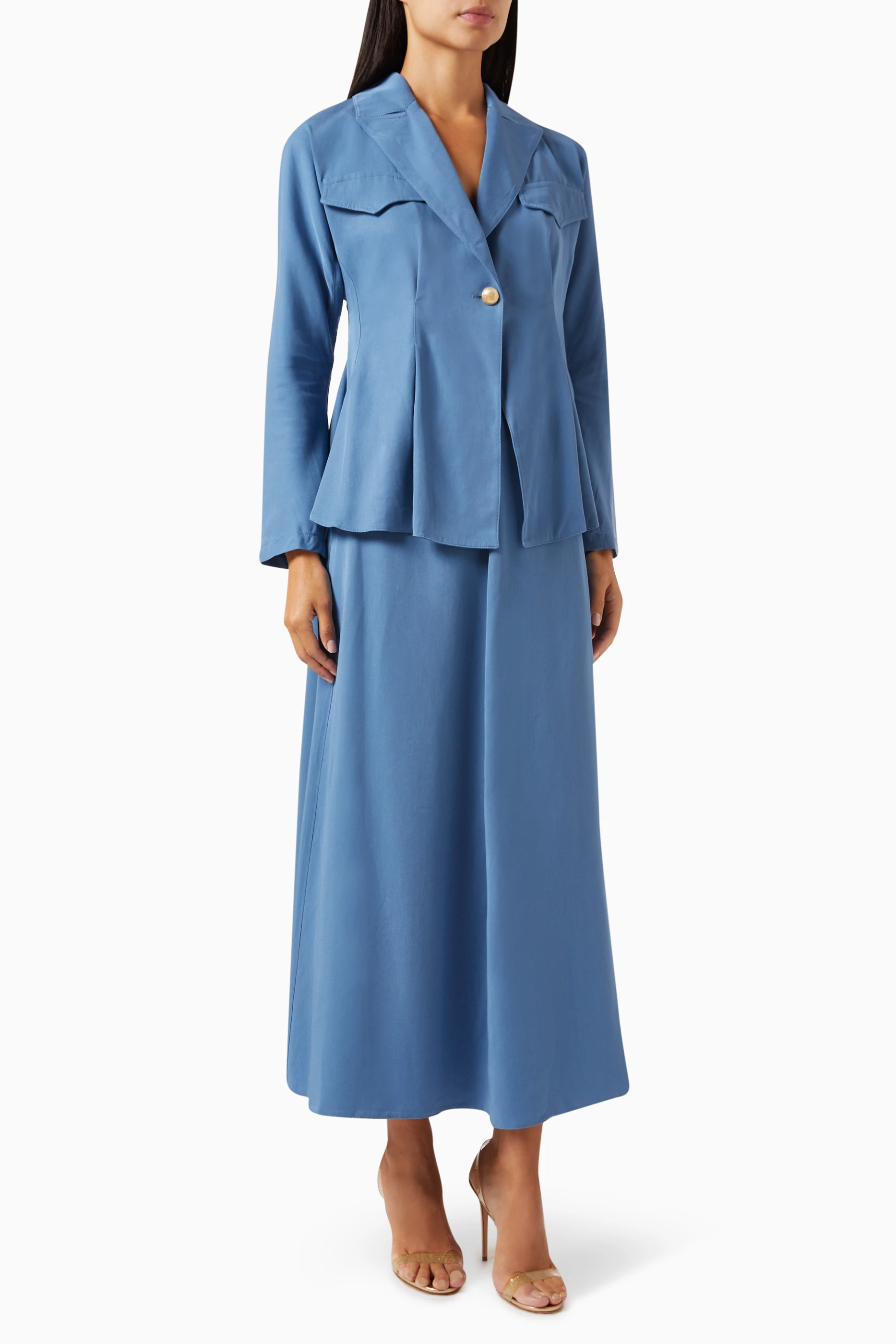 Buy Mimya Blue Blazer Top Midi Skirt Set for Women in UAE Ounass