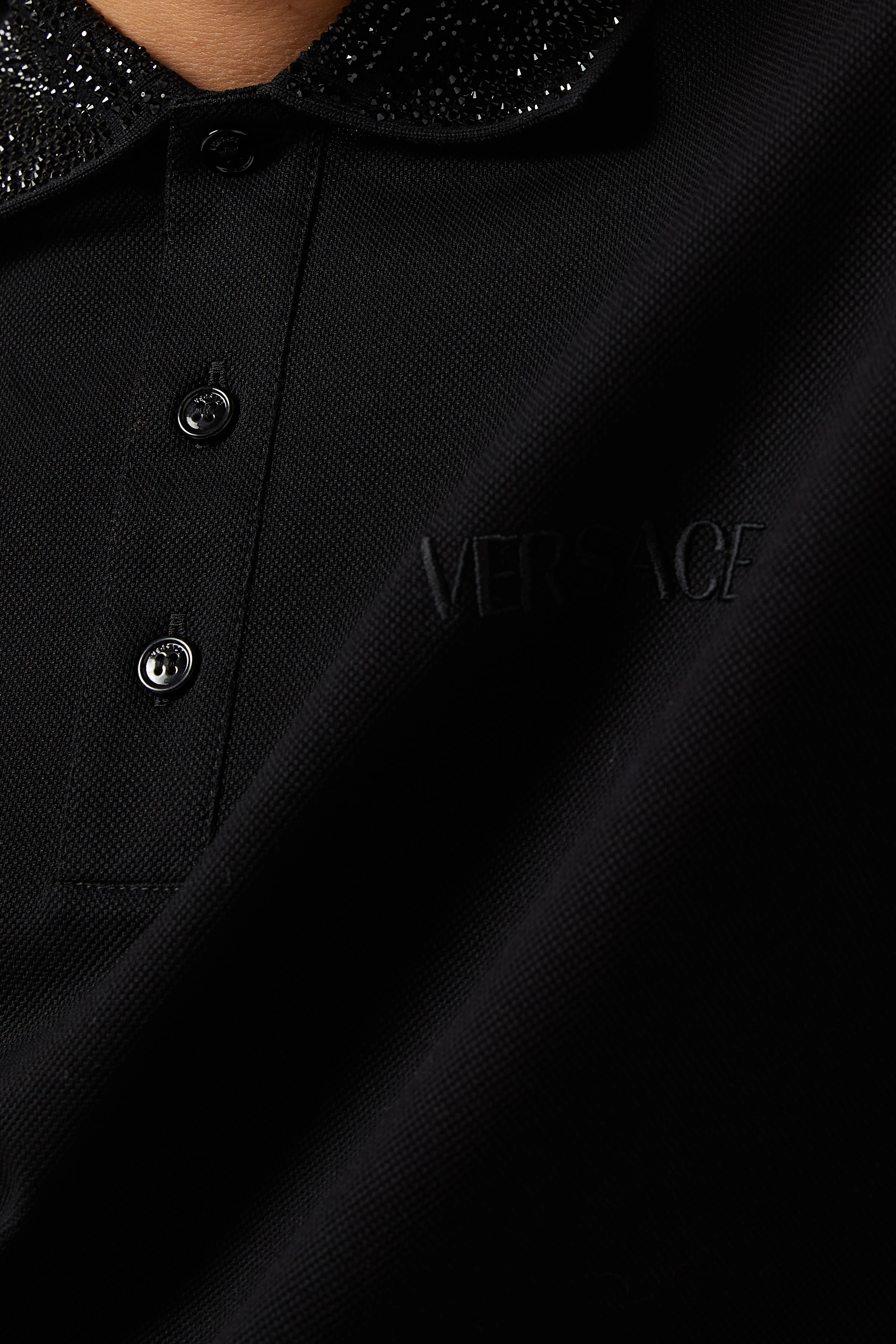 Buy Versace Black Sequin collar Polo Shirt in Cotton piqu for Men in UAE Ounass