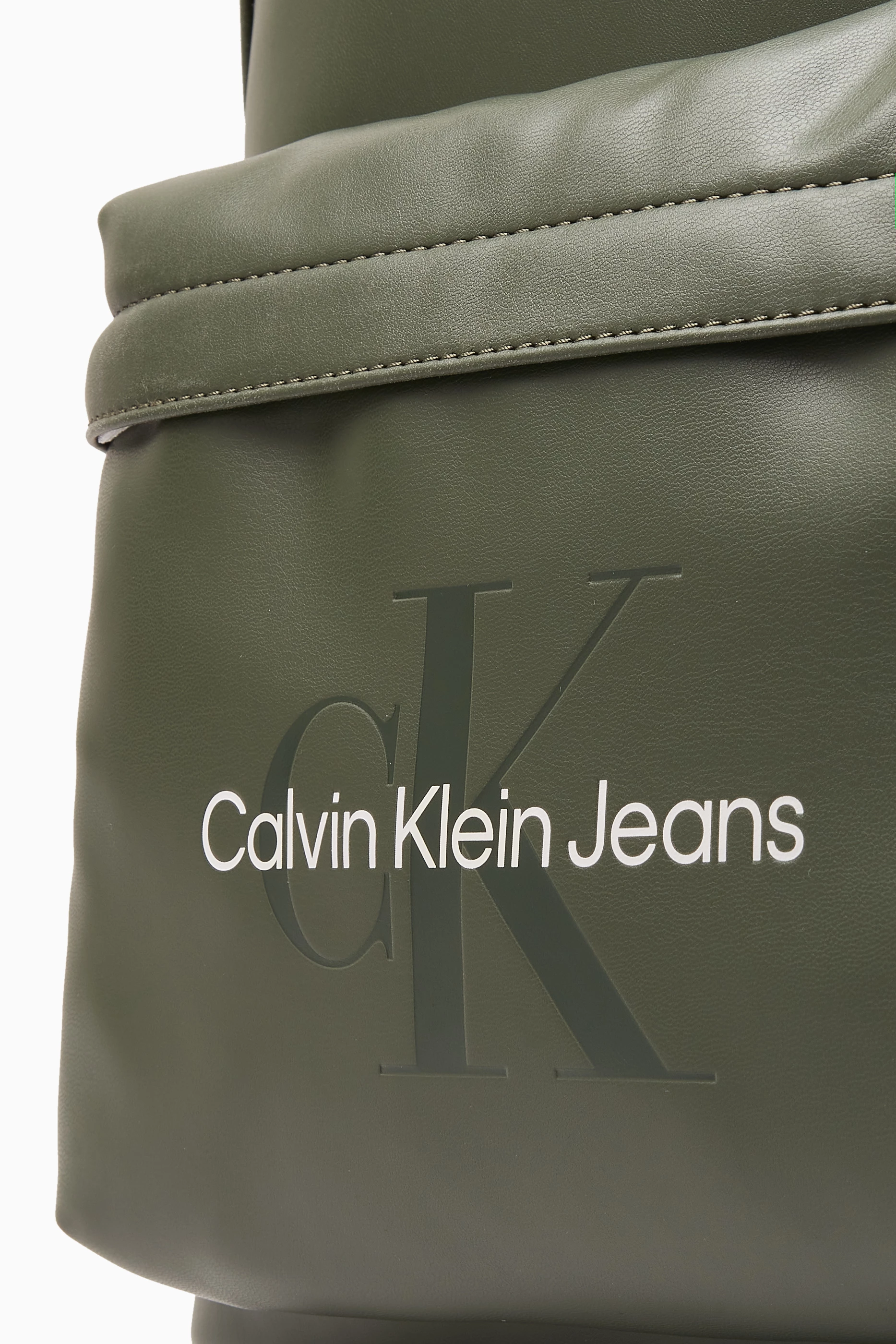 Buy Calvin Klein Jeans Green Logo Backpack in Polyutherane for Men