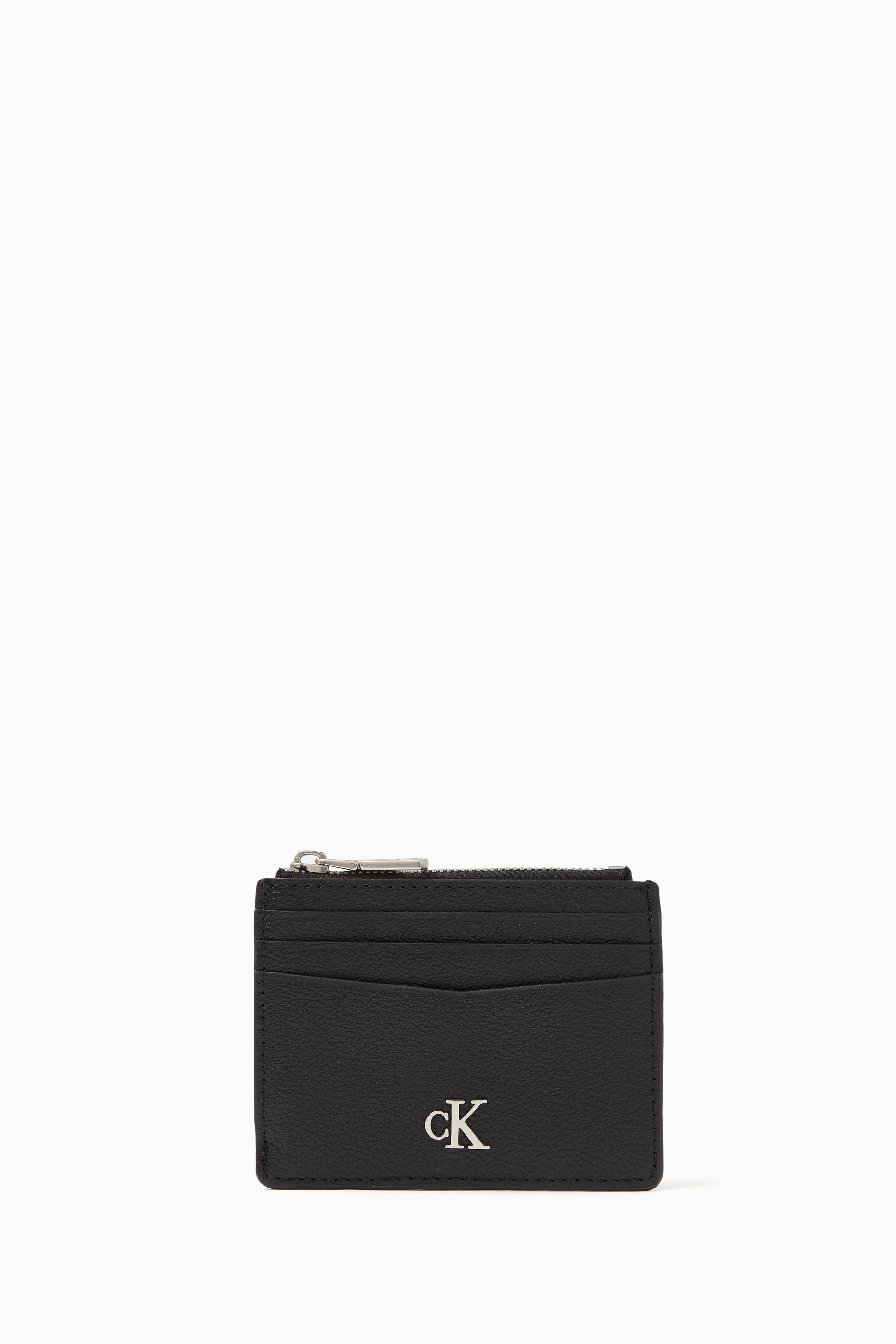 Buy Calvin Klein Jeans Black Monogram Logo Zip Card Holder in Leather for Men in UAE Ounass