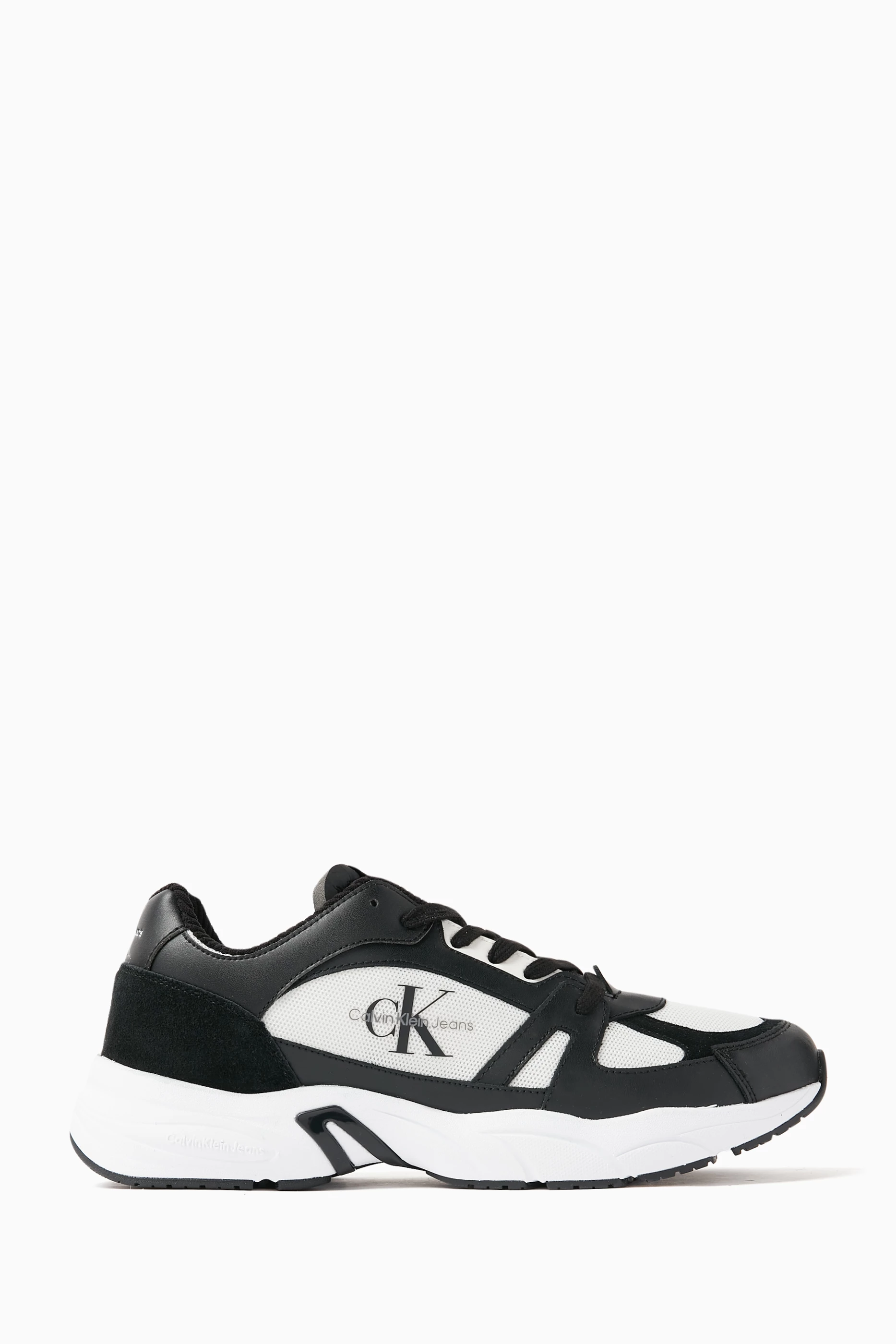 Buy Calvin Klein Jeans Black Retro Tennis Sneakers in Mesh Suede Leather for Men in UAE Ounass