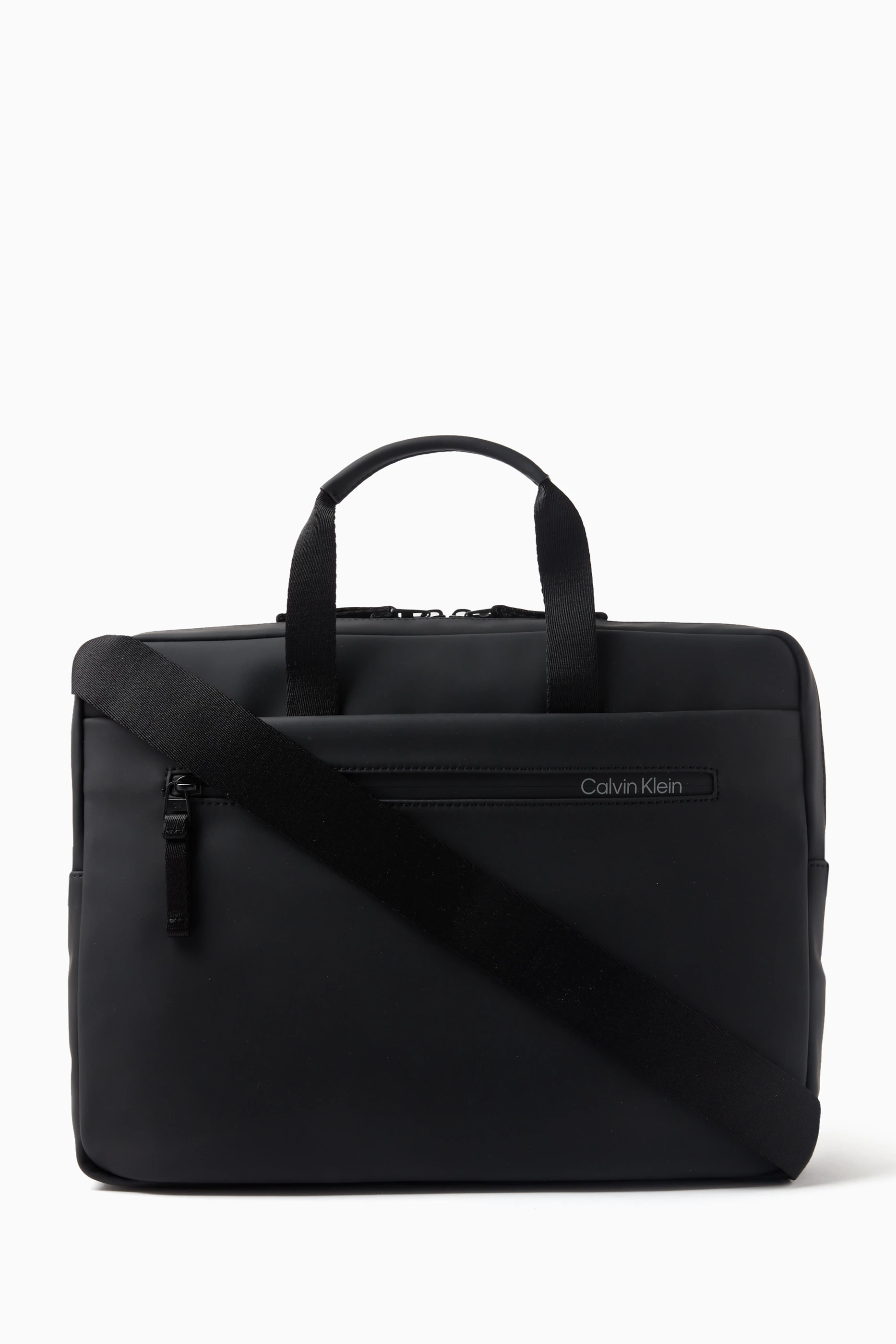 Buy Calvin Klein Black Rubberized Slim Conv Laptop Bag in Faux Leather for Men in UAE Ounass