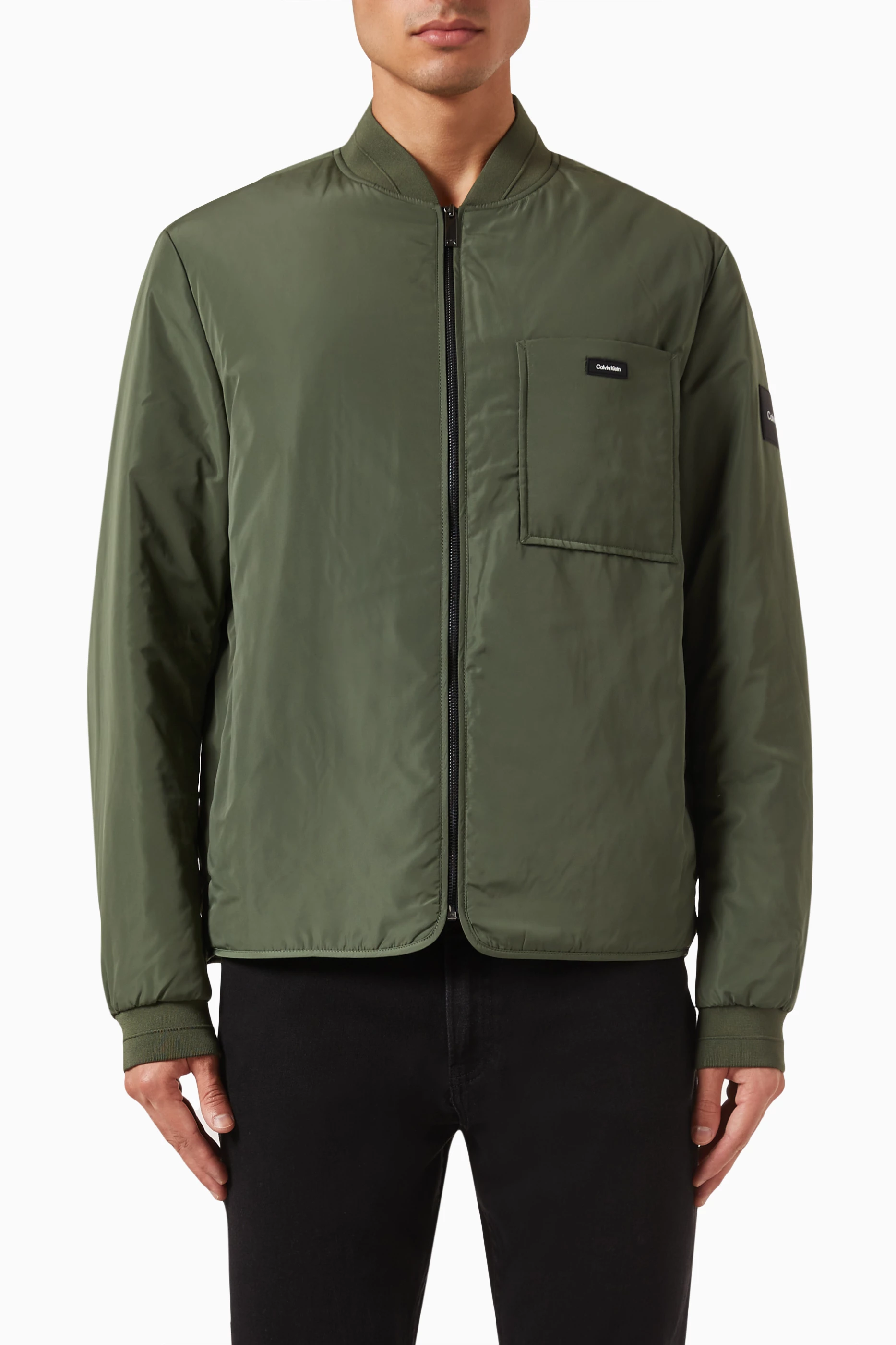 Buy Calvin Klein Green Zip Fastening Bomber Jacket in Nylon for Men in UAE Ounass