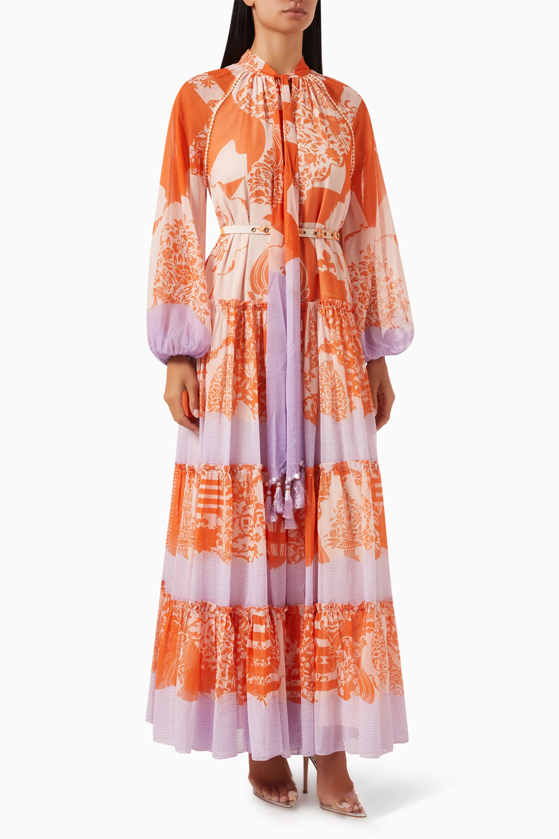 Buy Kalico Orange Floral Printed Maxi Dress in Chiffon for Women