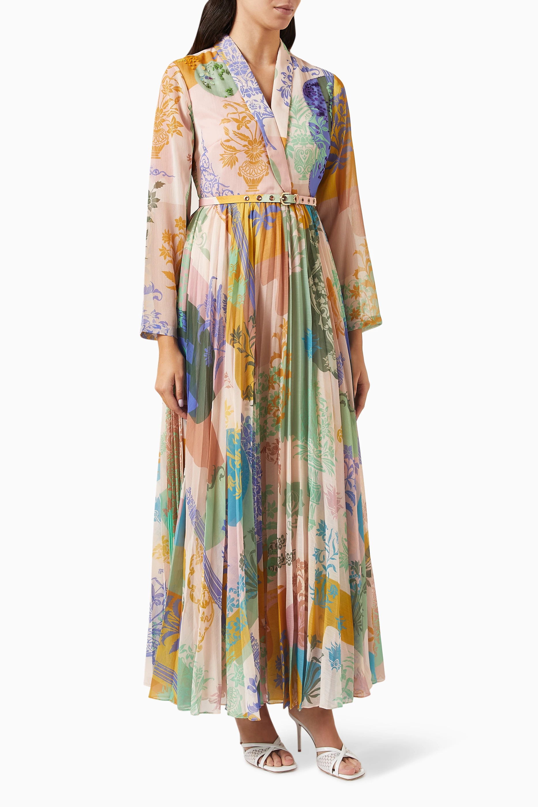 Beading mesh splicing pleated maxi dress sales