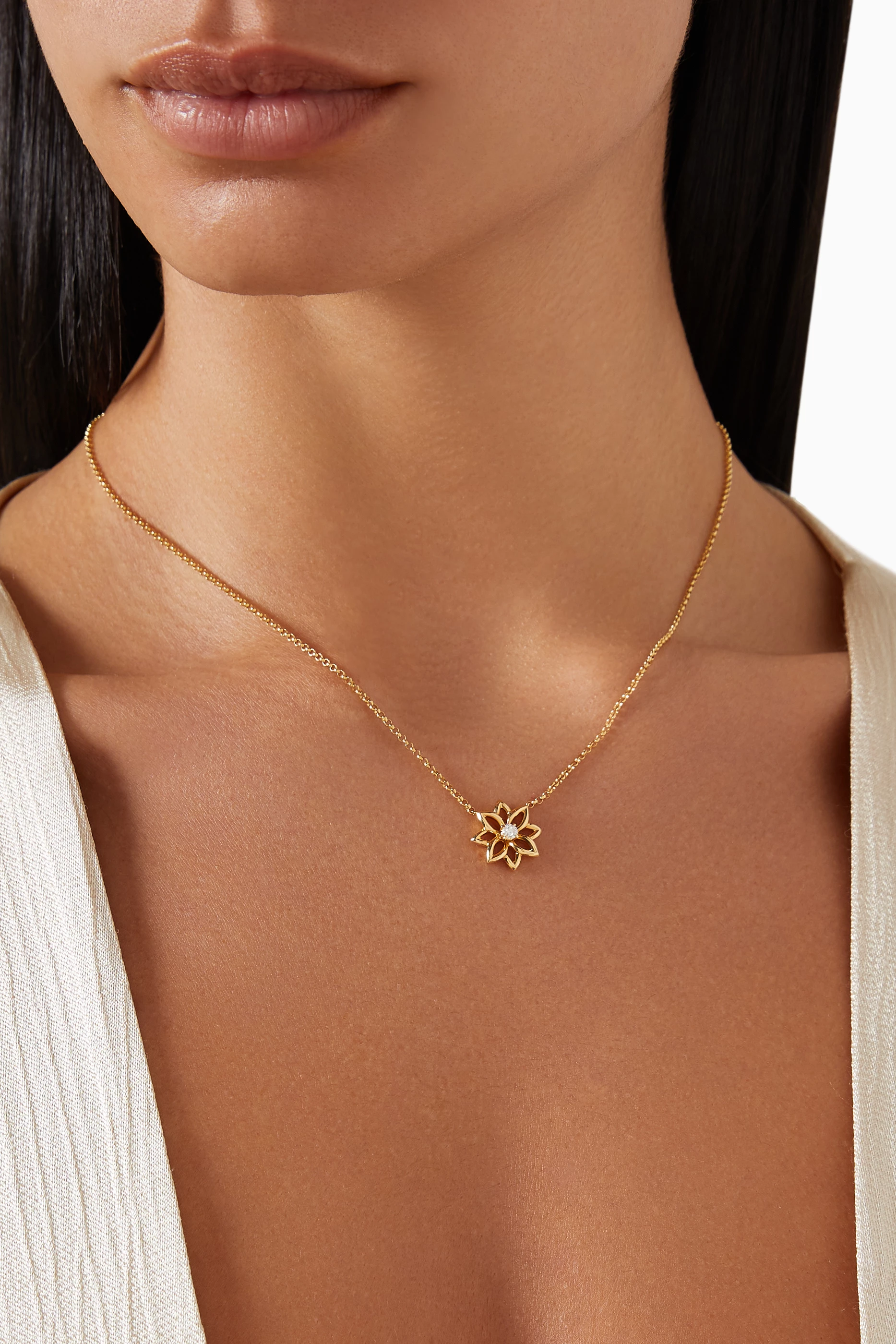 Buy Samra Gold Lotus Flower Diamond Necklace in 18kt Gold for