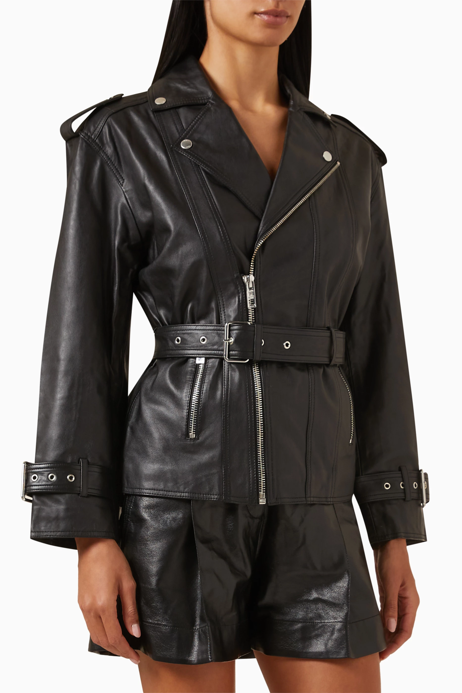 Buy Maje Black Oversized Biker Jacket in Leather for Women in UAE