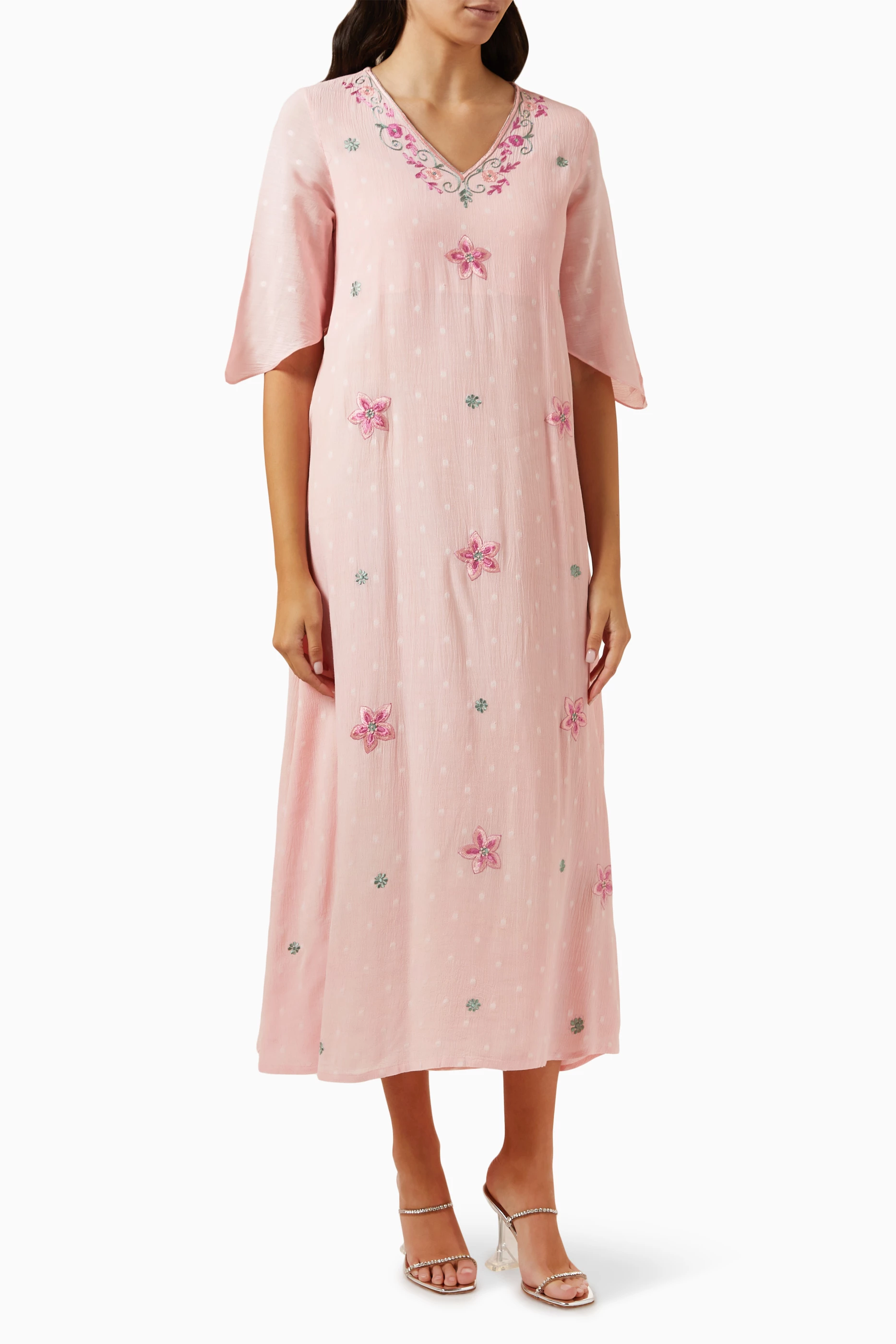 Orange polka shop dot midi dress