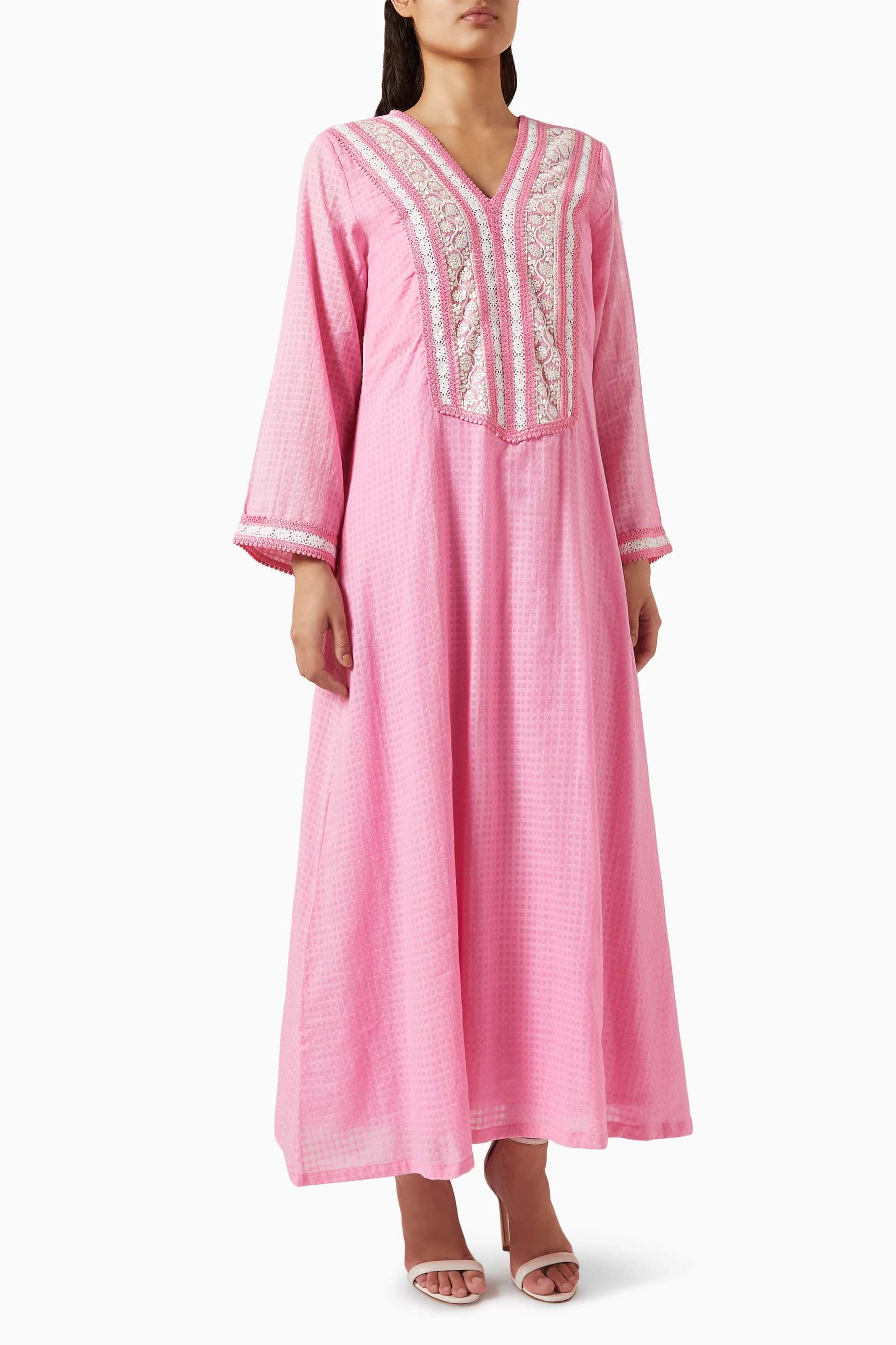 Pink embroidered maxi dress online