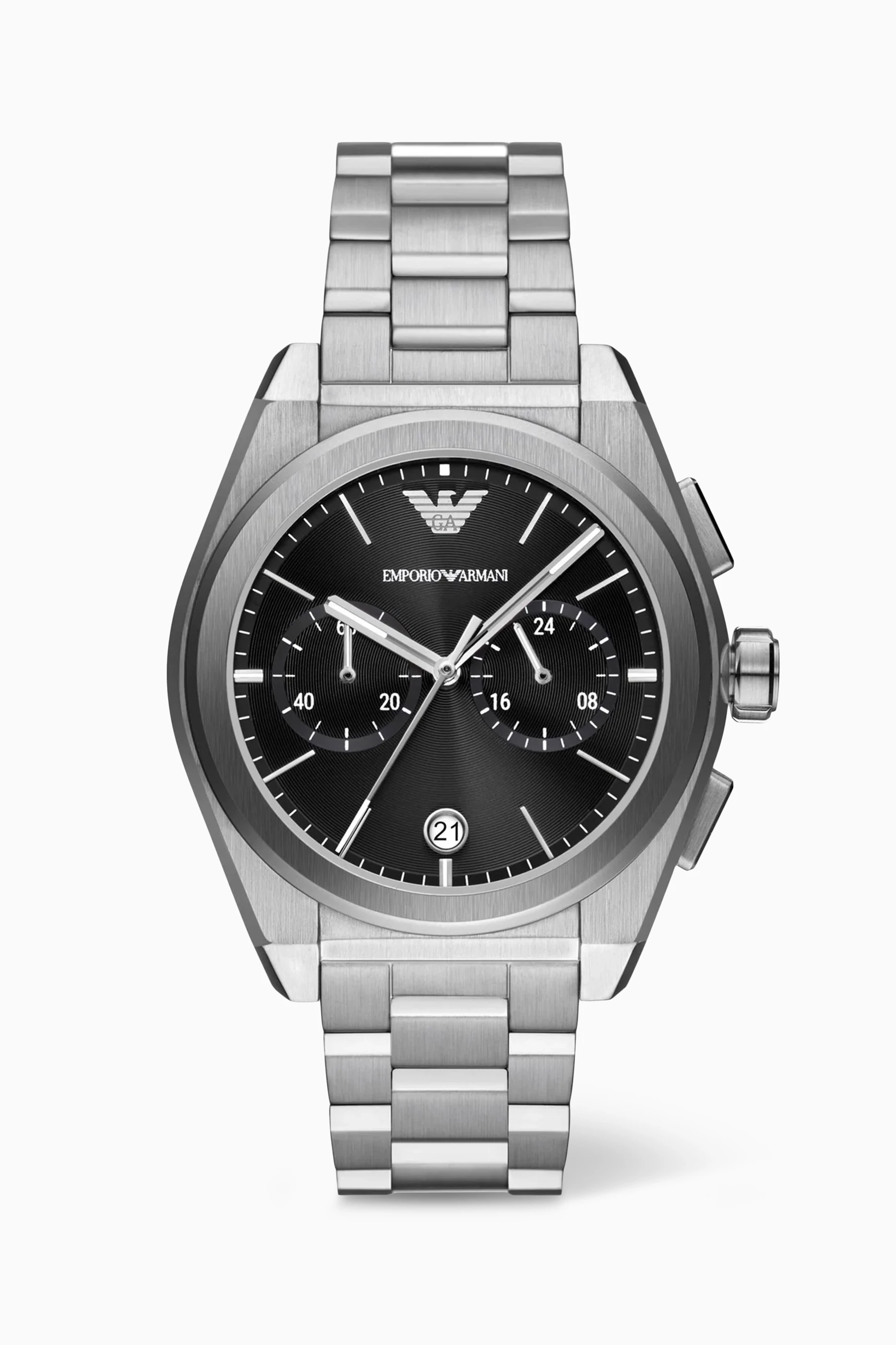 Armani silver top and black watch