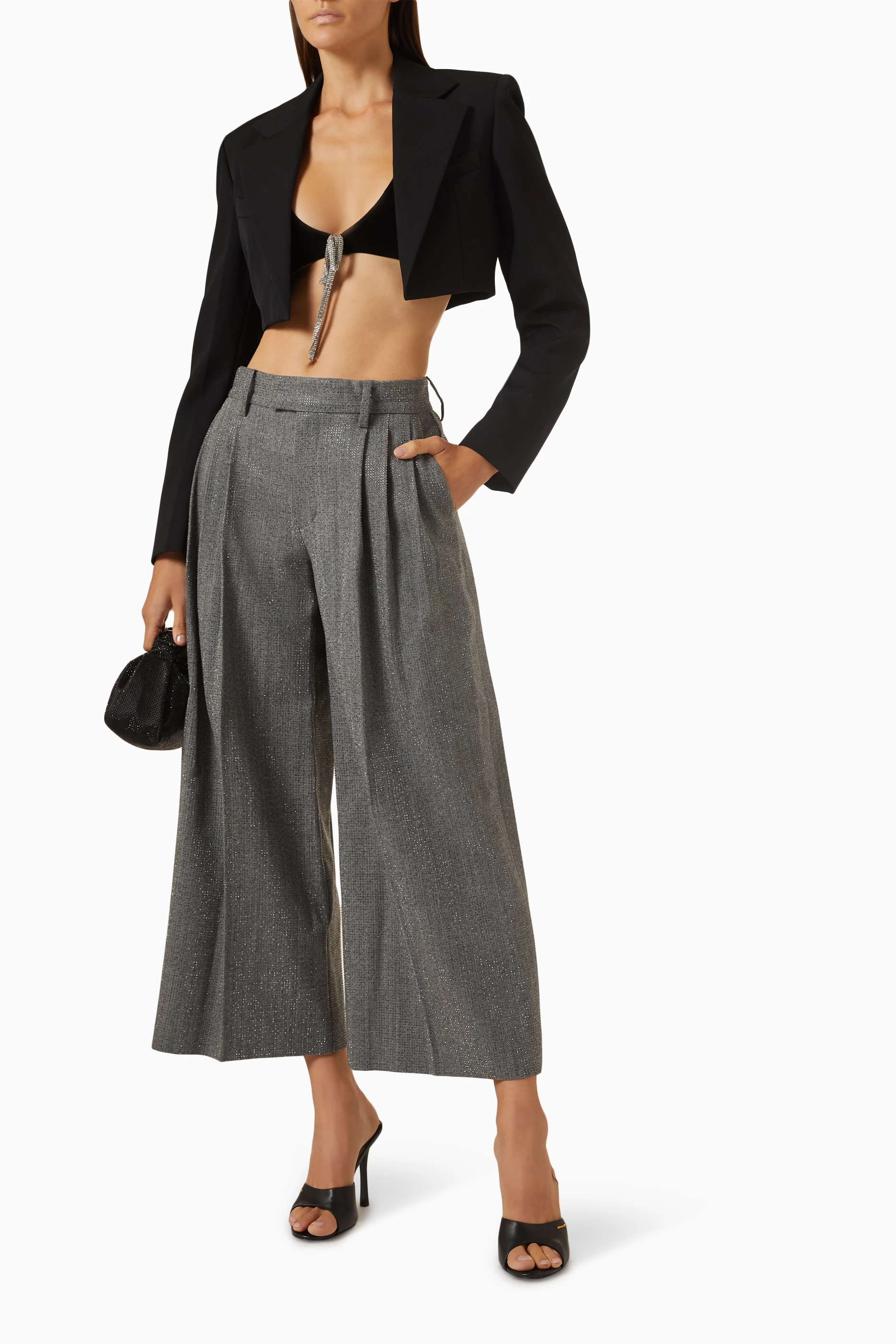 High waist wide outlet leg cropped trousers