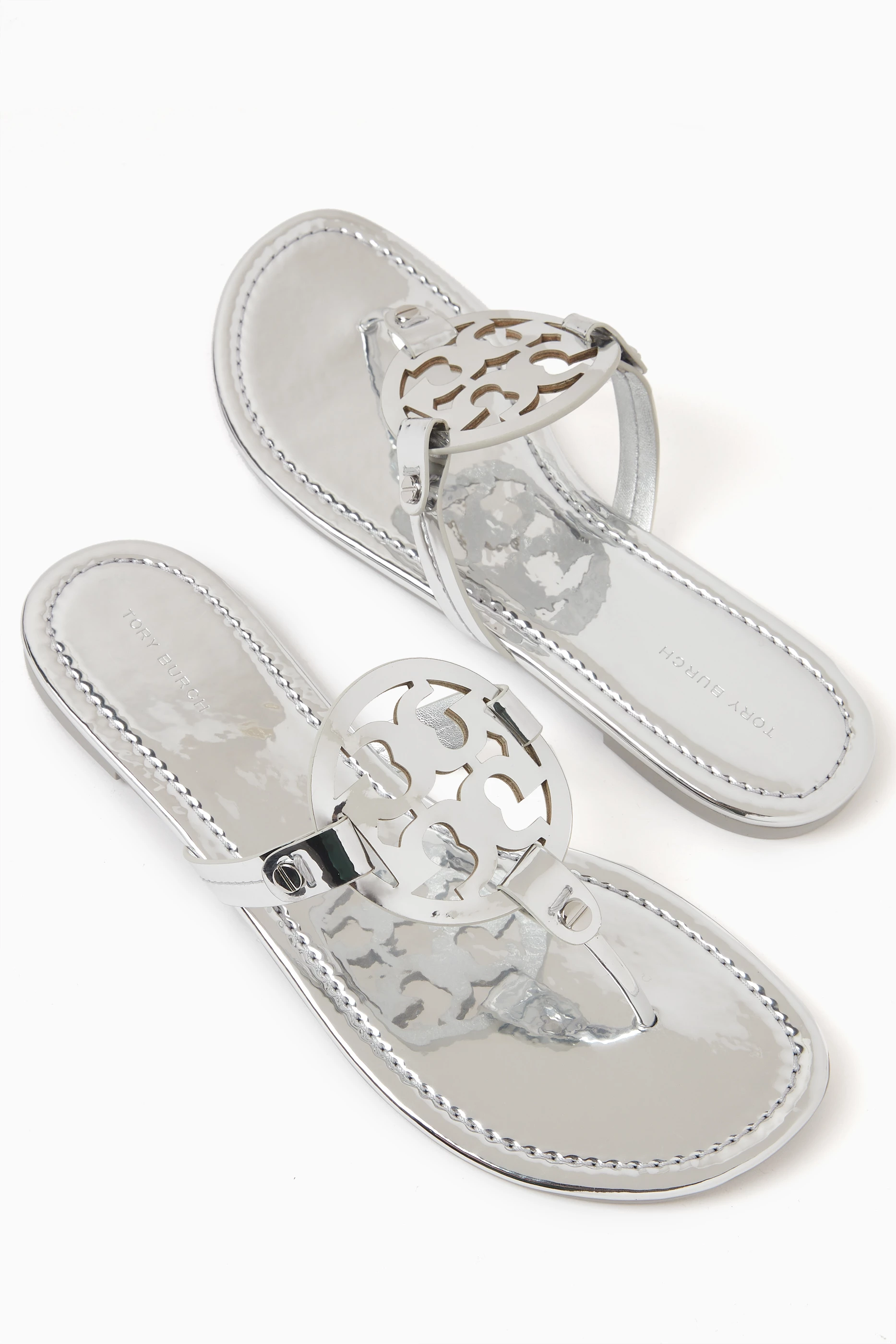 Tory burch silver metallic miller sandals cheap