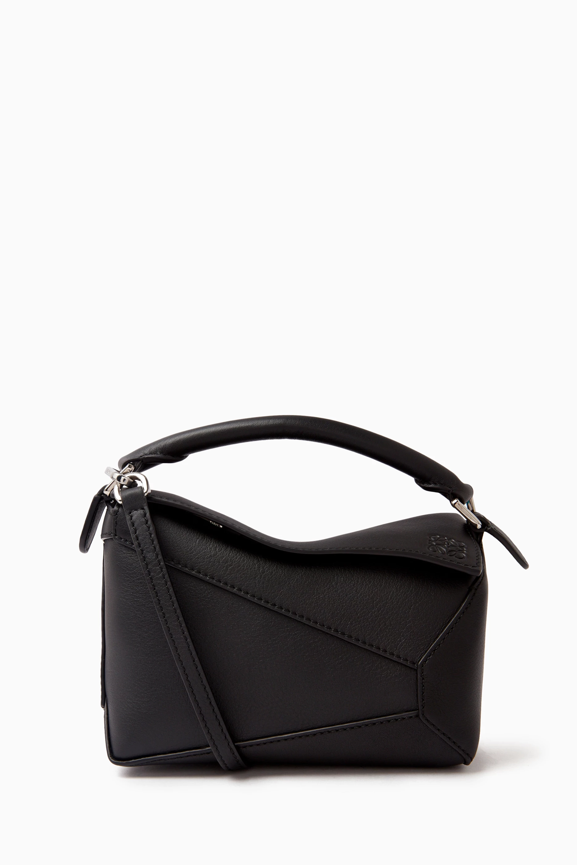 Buy LOEWE Black Mini Puzzle Top handle Bag in Calfskin Leather for