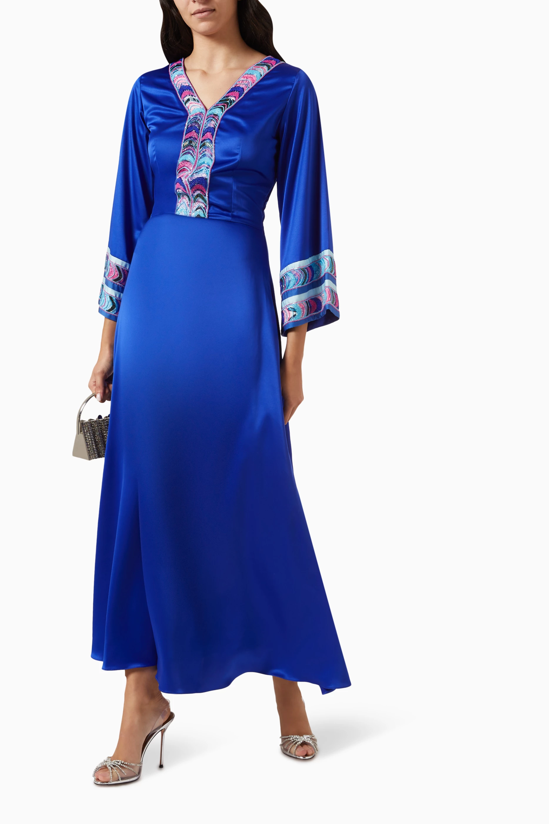 Blue embroidered maxi dress discount