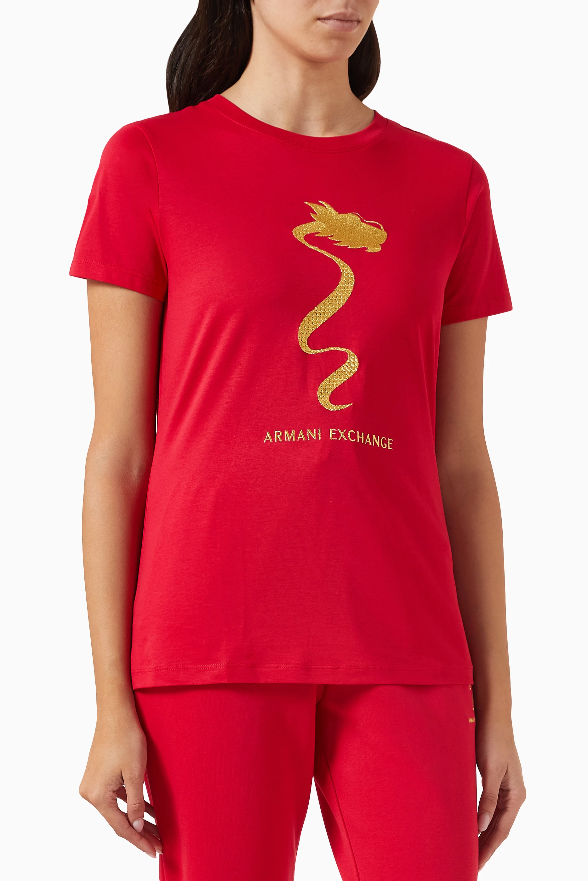 Buy Armani Exchange Red CNY Logo T shirt in Cotton Jersey for