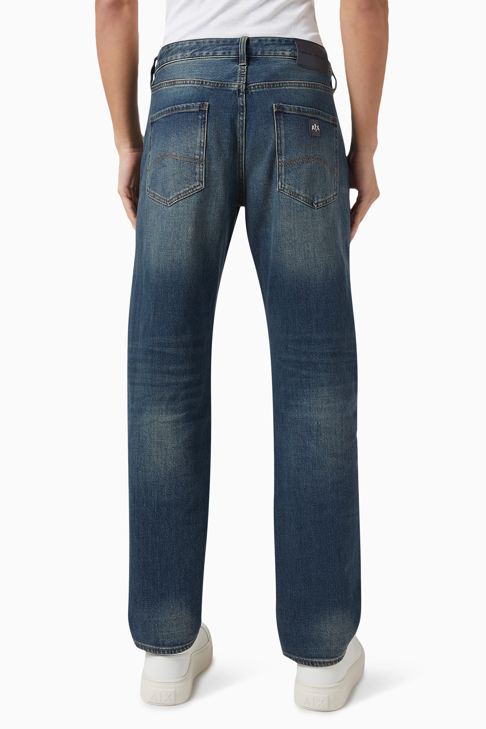 Buy Armani Exchange Blue Straight fit Jeans in Cotton Denim for Men in UAE Ounass