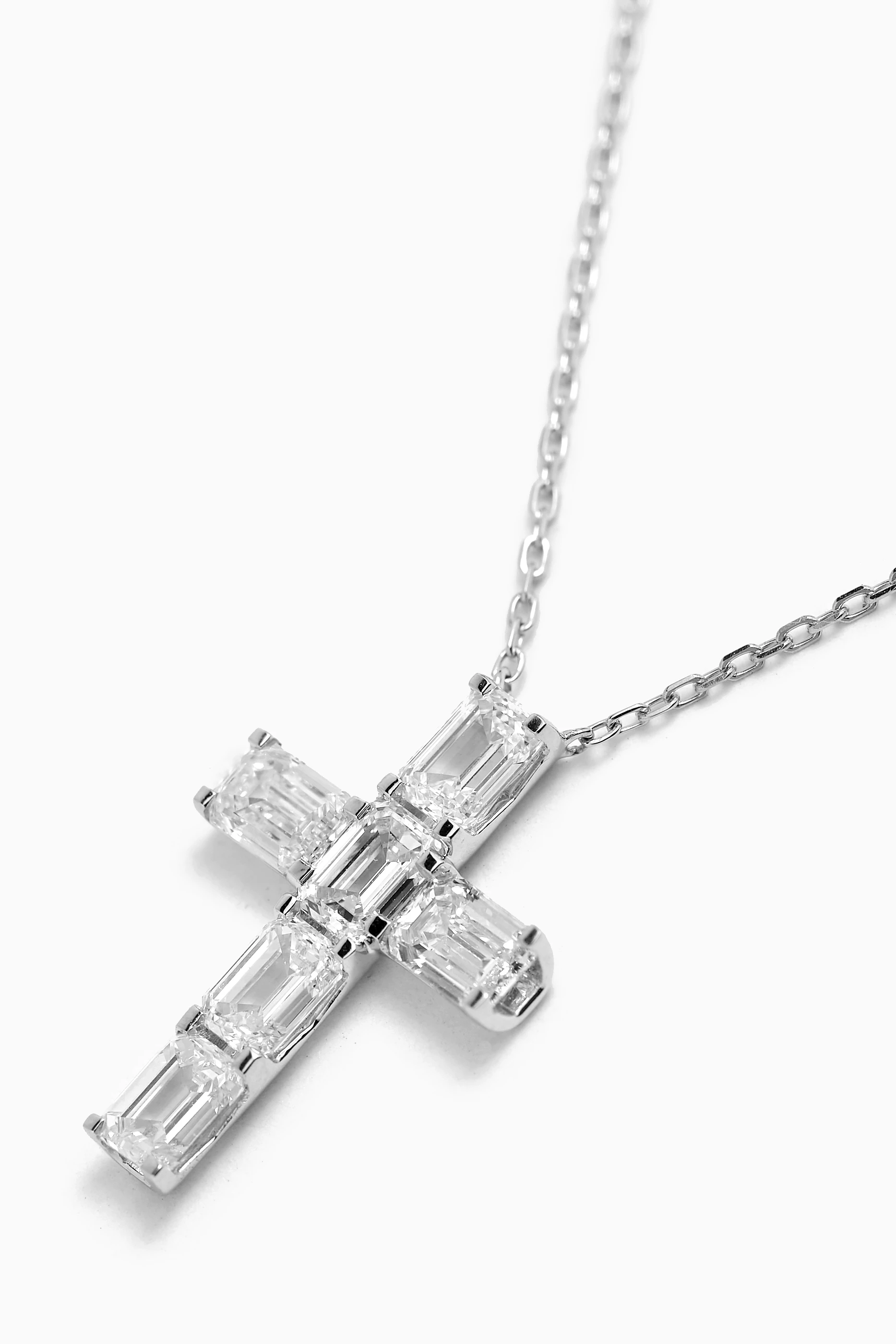 Buy Fergus James White Cross Pendant Emerald cut Diamond Necklace
