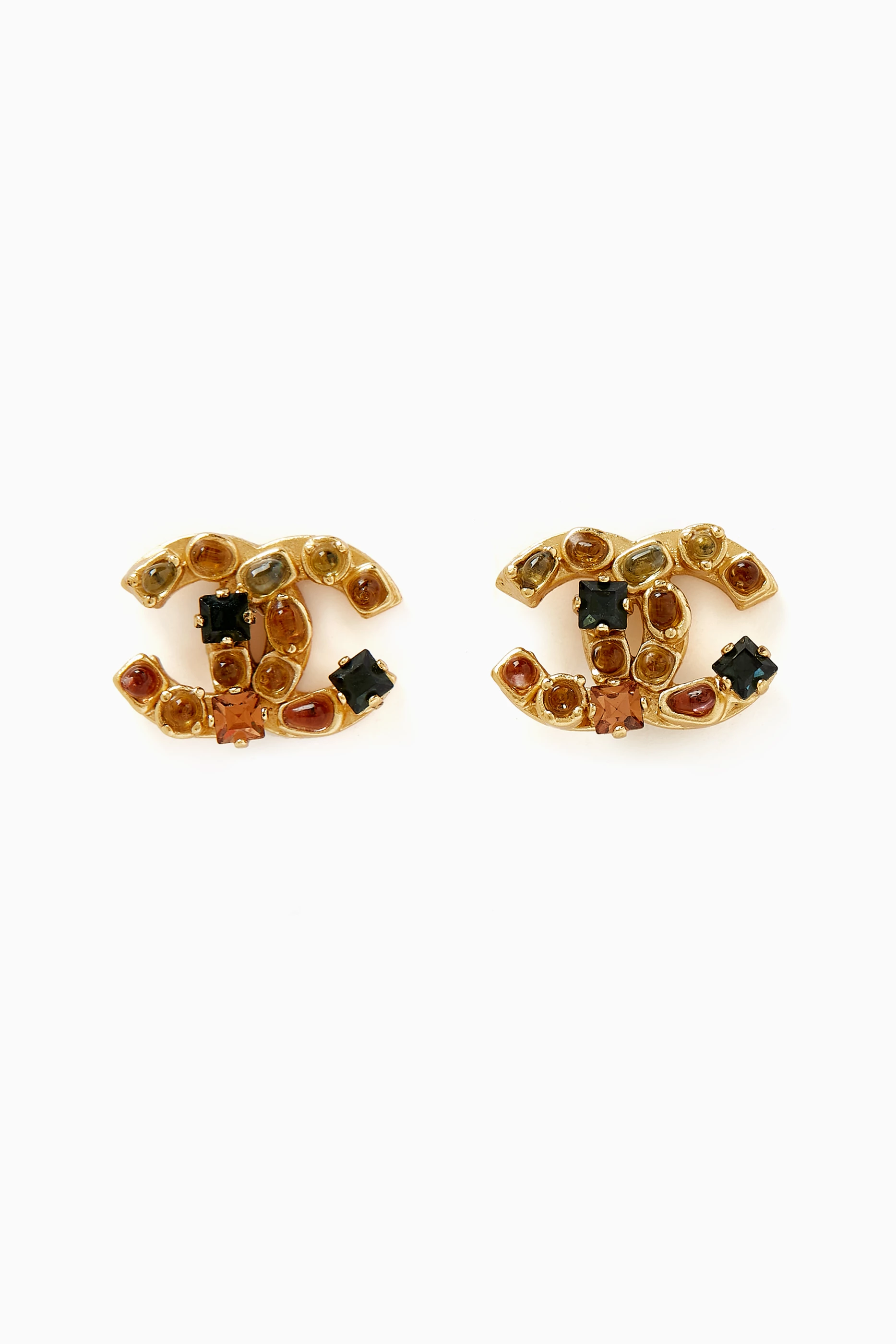 Buy Chanel Pre Loved Gold Vintage CC Crystal embellished Clip on