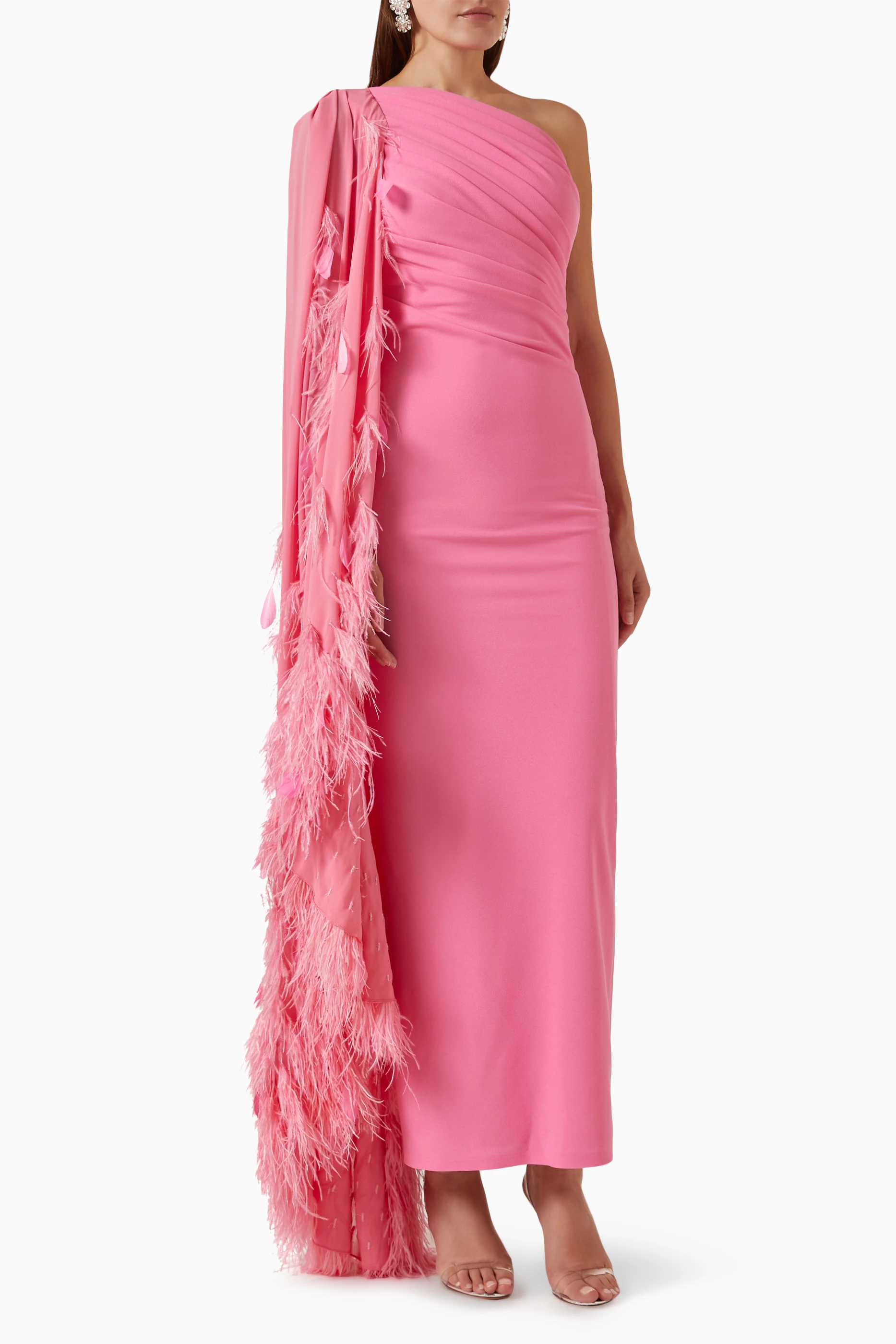 Buy Velvety Couture Pink Lilly One shoulder Gathered Dress in Scuba for Women in UAE Ounass