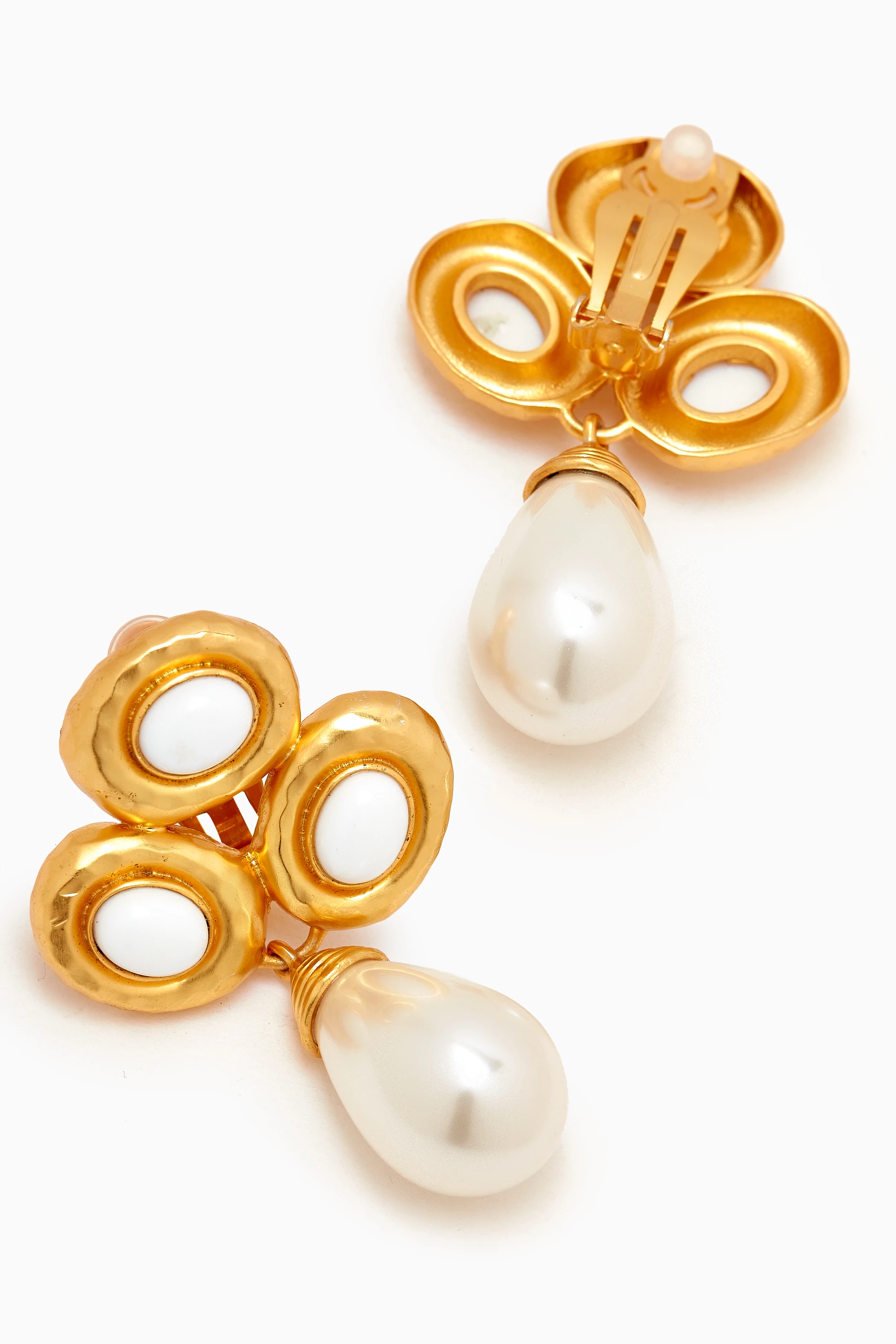 Buy VAL RE White Ava Drop Pearl Earrings in 24kt Gold plated Brass
