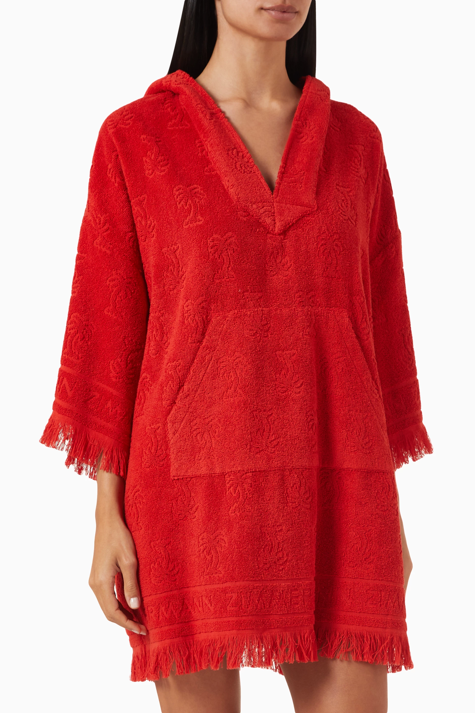 Buy Zimmermann Red Alight Hooded Towel Mini Dress in Cotton terry