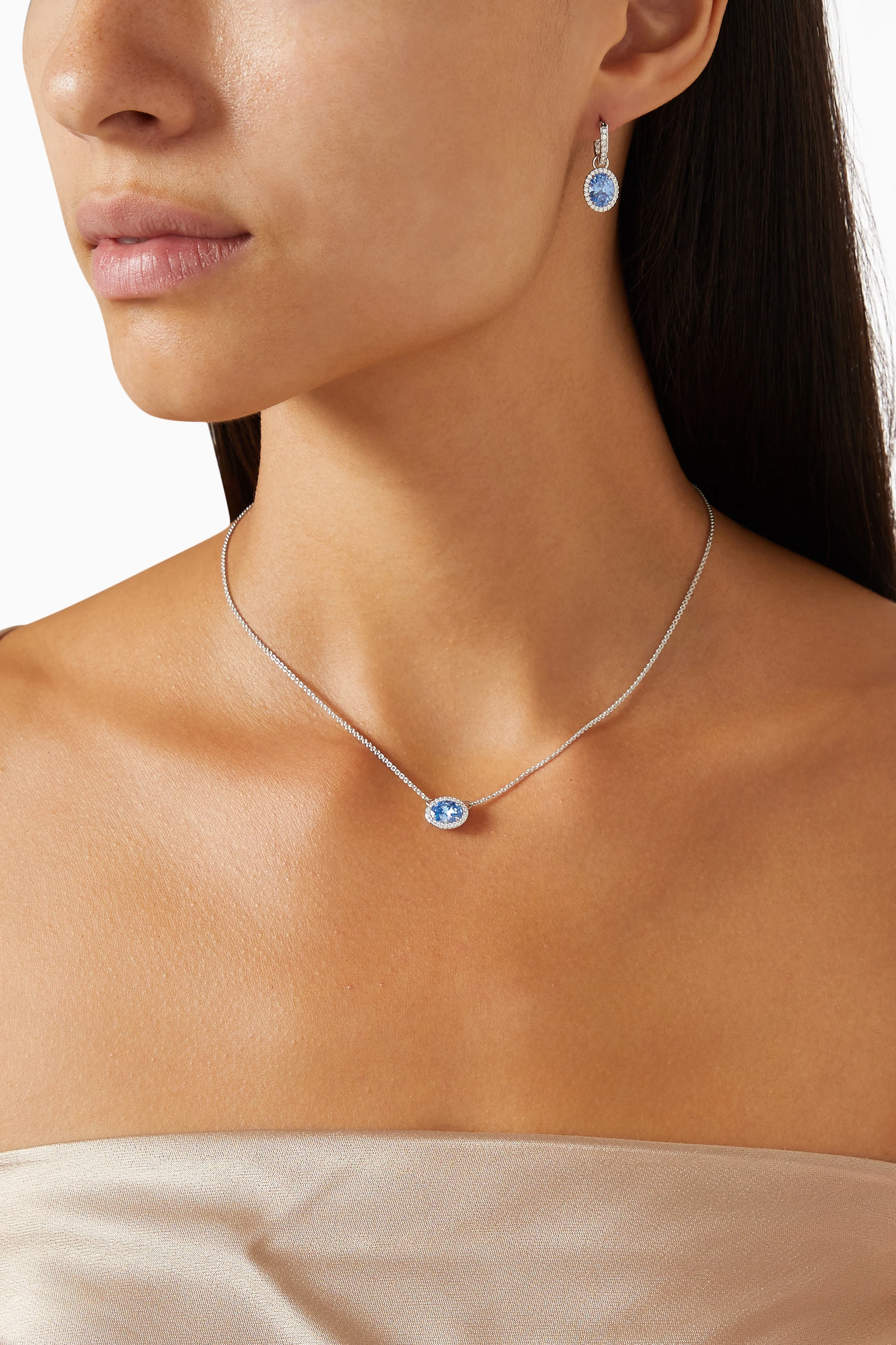 Buy Swarovski Blue Constella Necklace in Rhodium plated Metal for