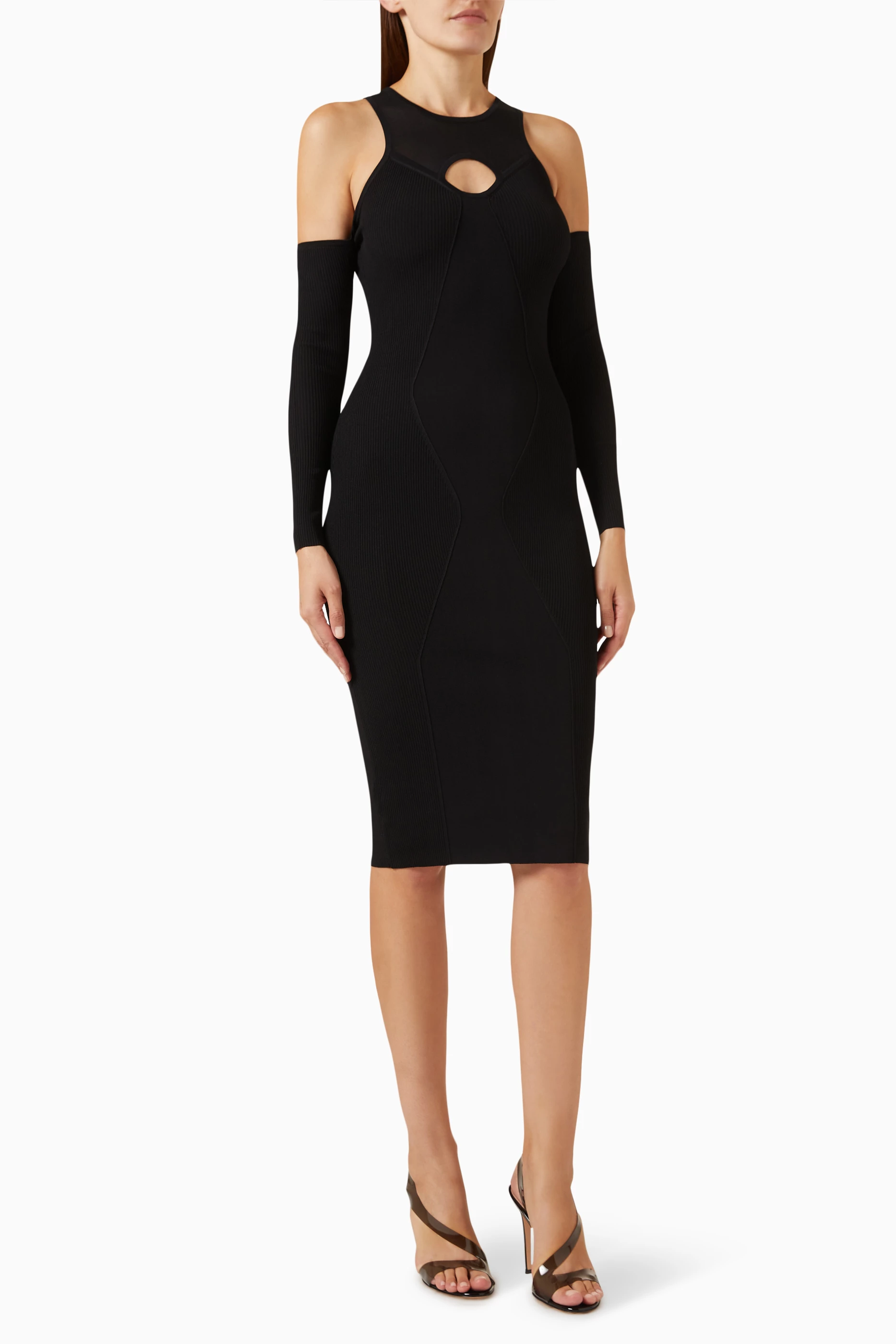 Black cold shoulder midi dress sale