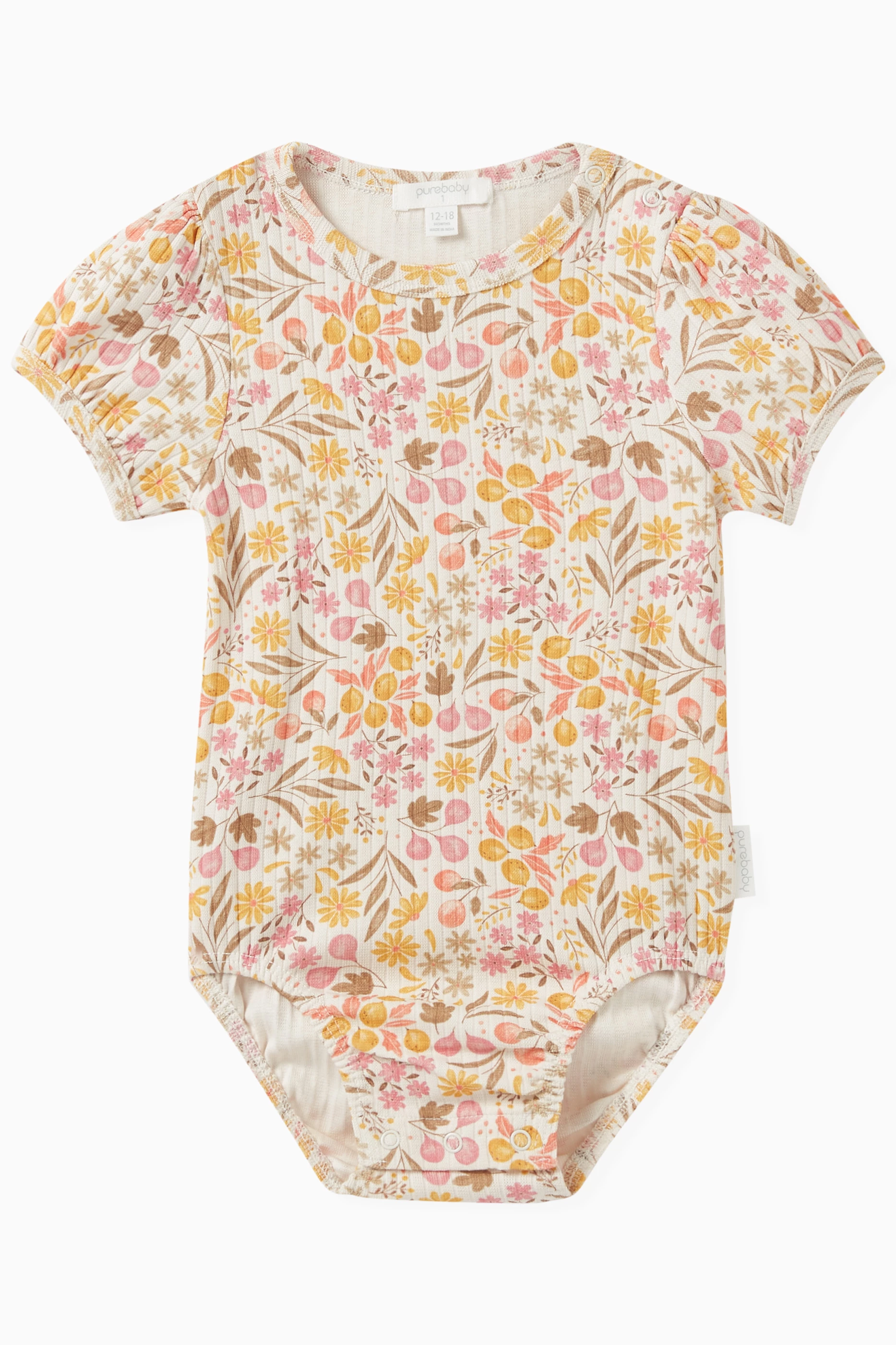 Buy Purebaby Multicolour Floral print Ribbed Bodysuit in Stretch