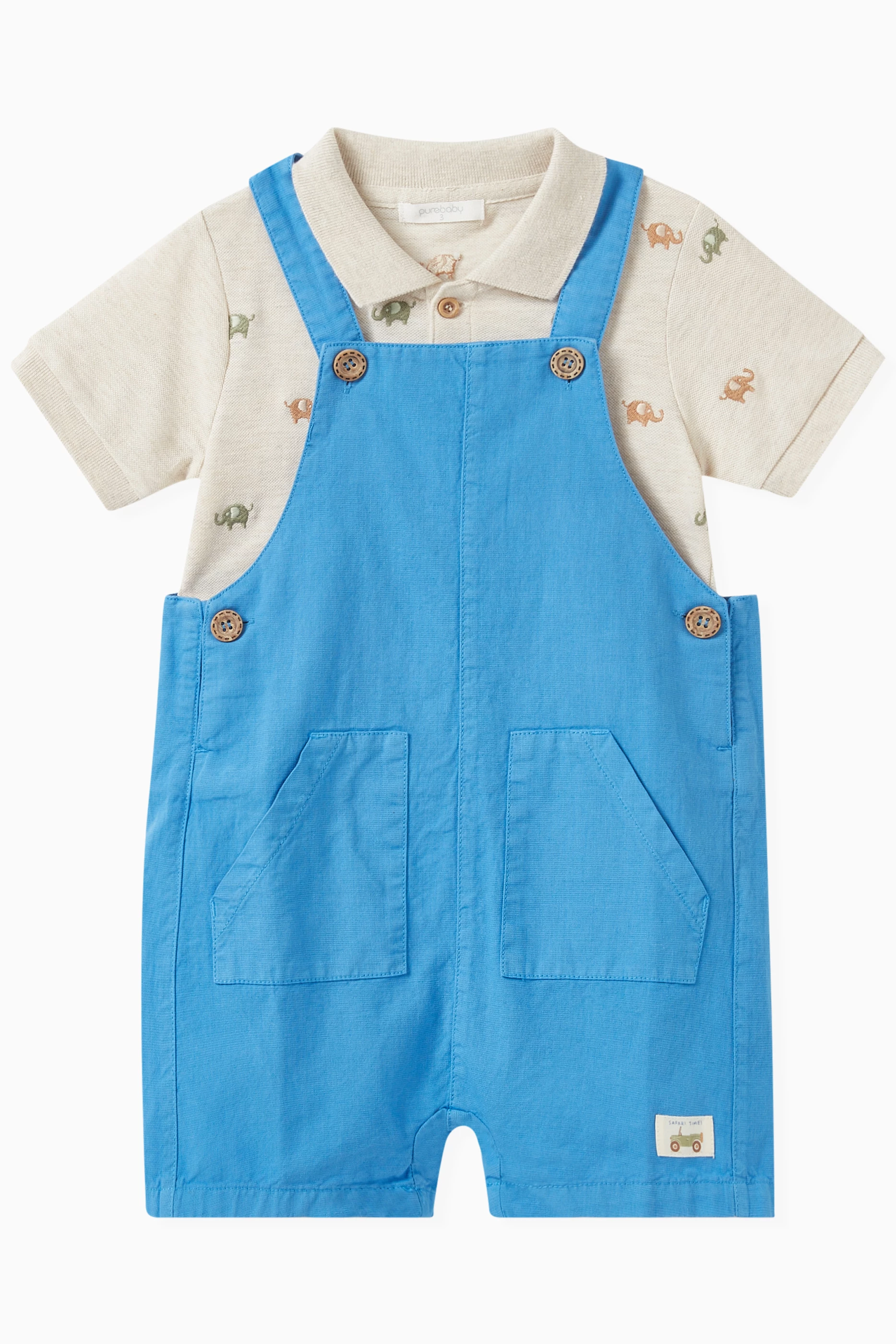 Buy Purebaby Blue Overalls in Linen blend for Baby Boys in UAE Ounass