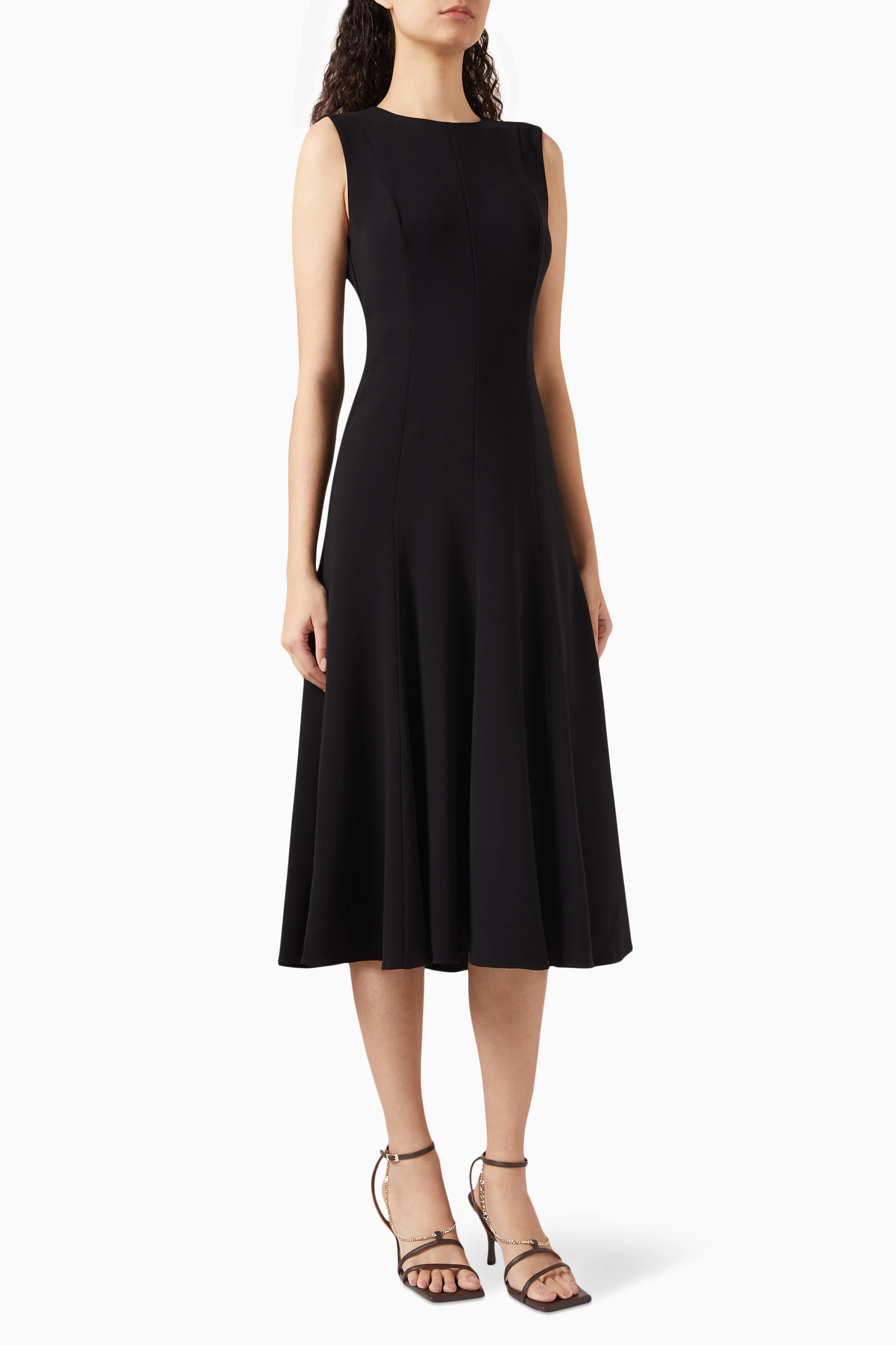 Buy Theory Black A line Midi Dress in Crepe for Women in UAE Ounass