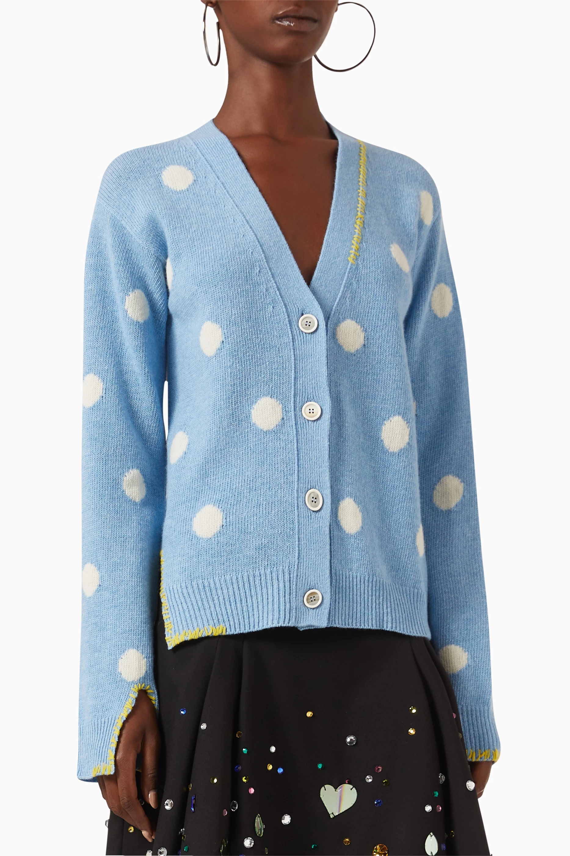 Polka dot cardigan sweater sales