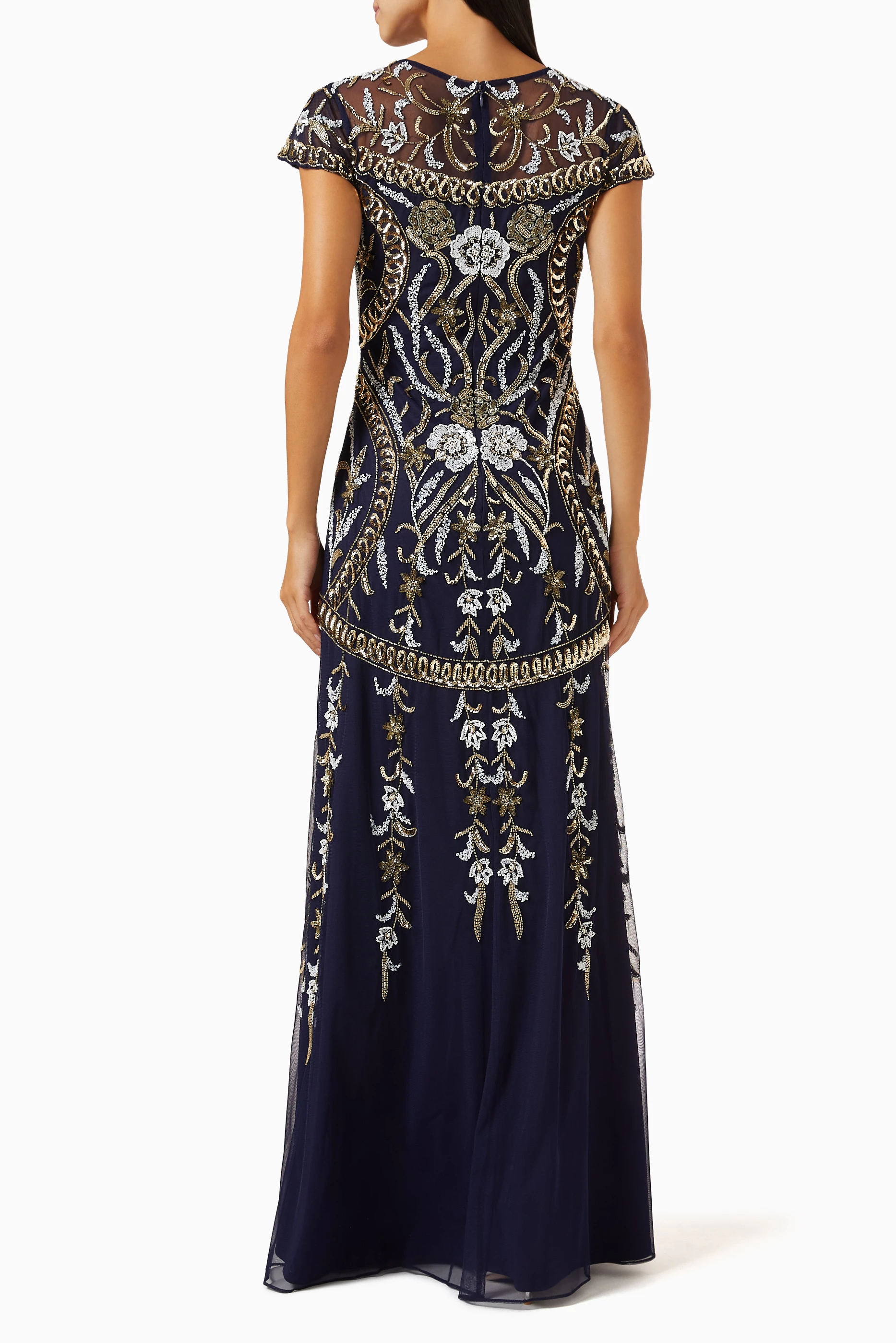Pisarro nights cap sleeve beaded gown new arrivals
