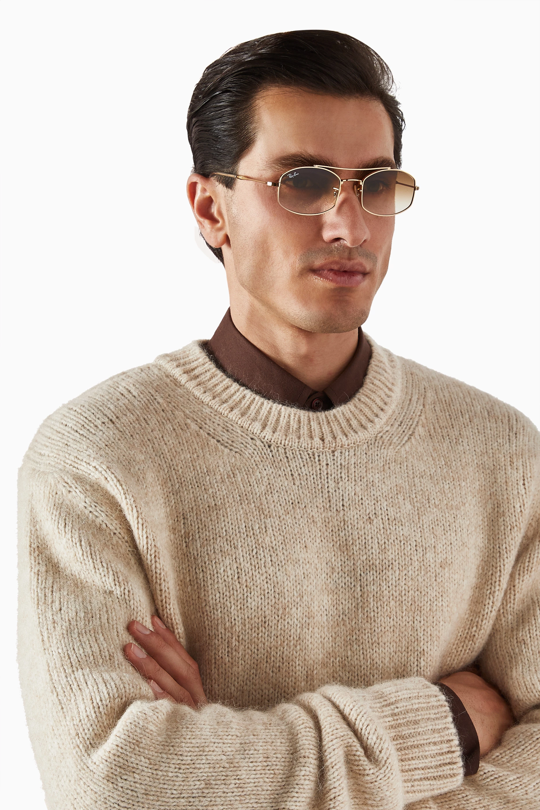 Buy Ray Ban Gold Oval Sunglasses in Metal for UNISEX in UAE Ounass
