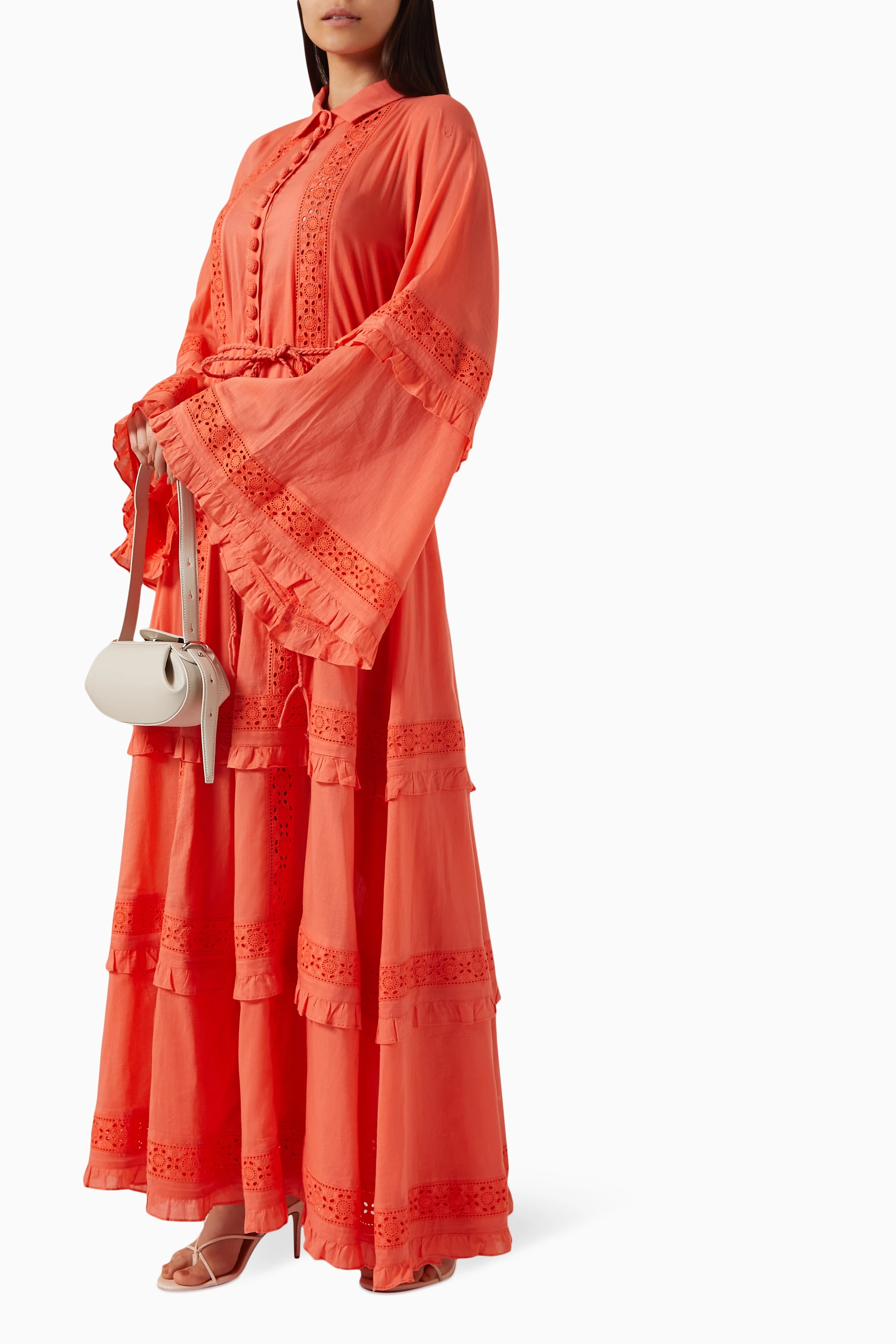 Orange smocked cheap dress