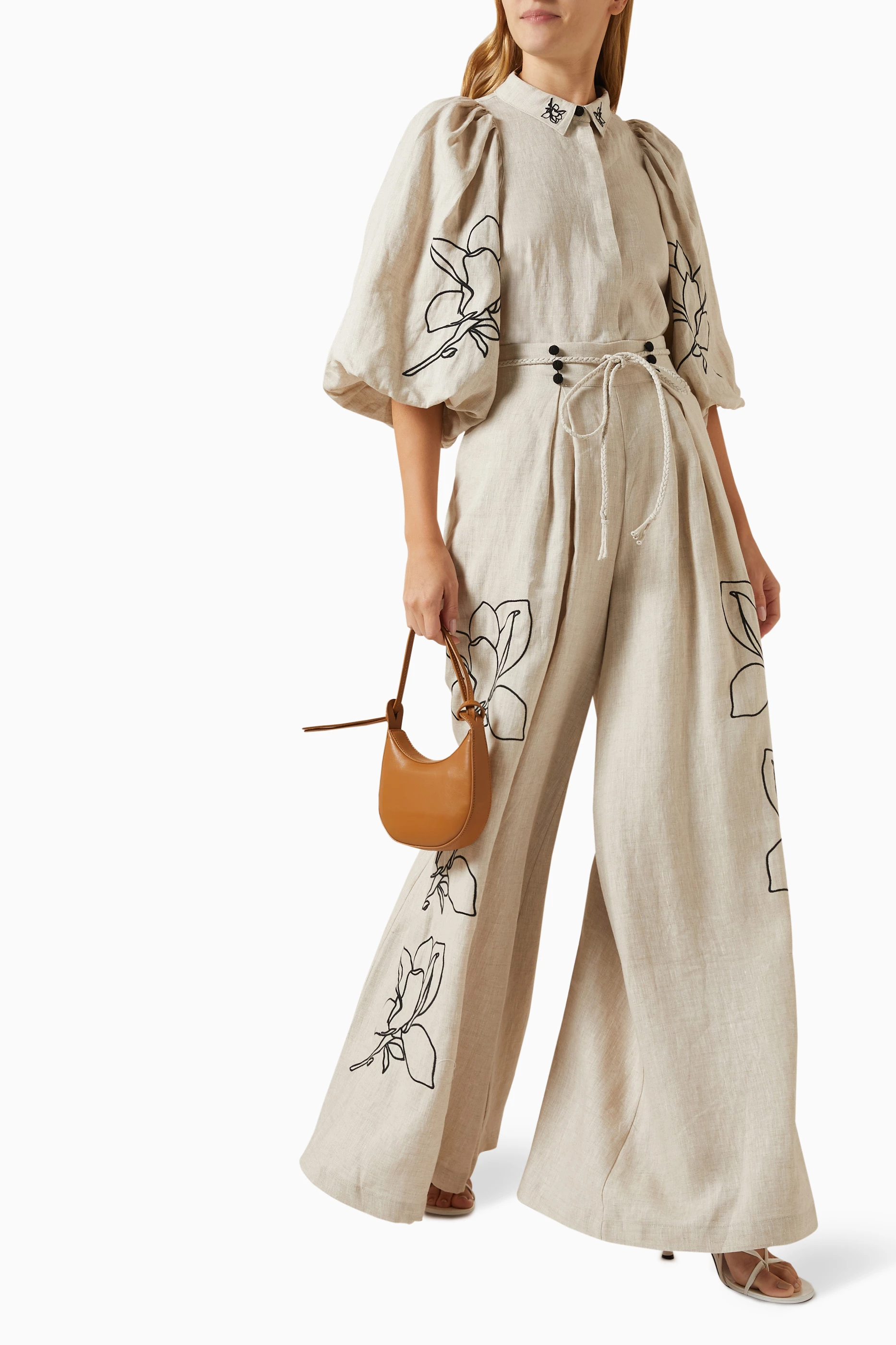 Buy Joslin Black Elaina Palazzo Pants in Linen for Women in UAE