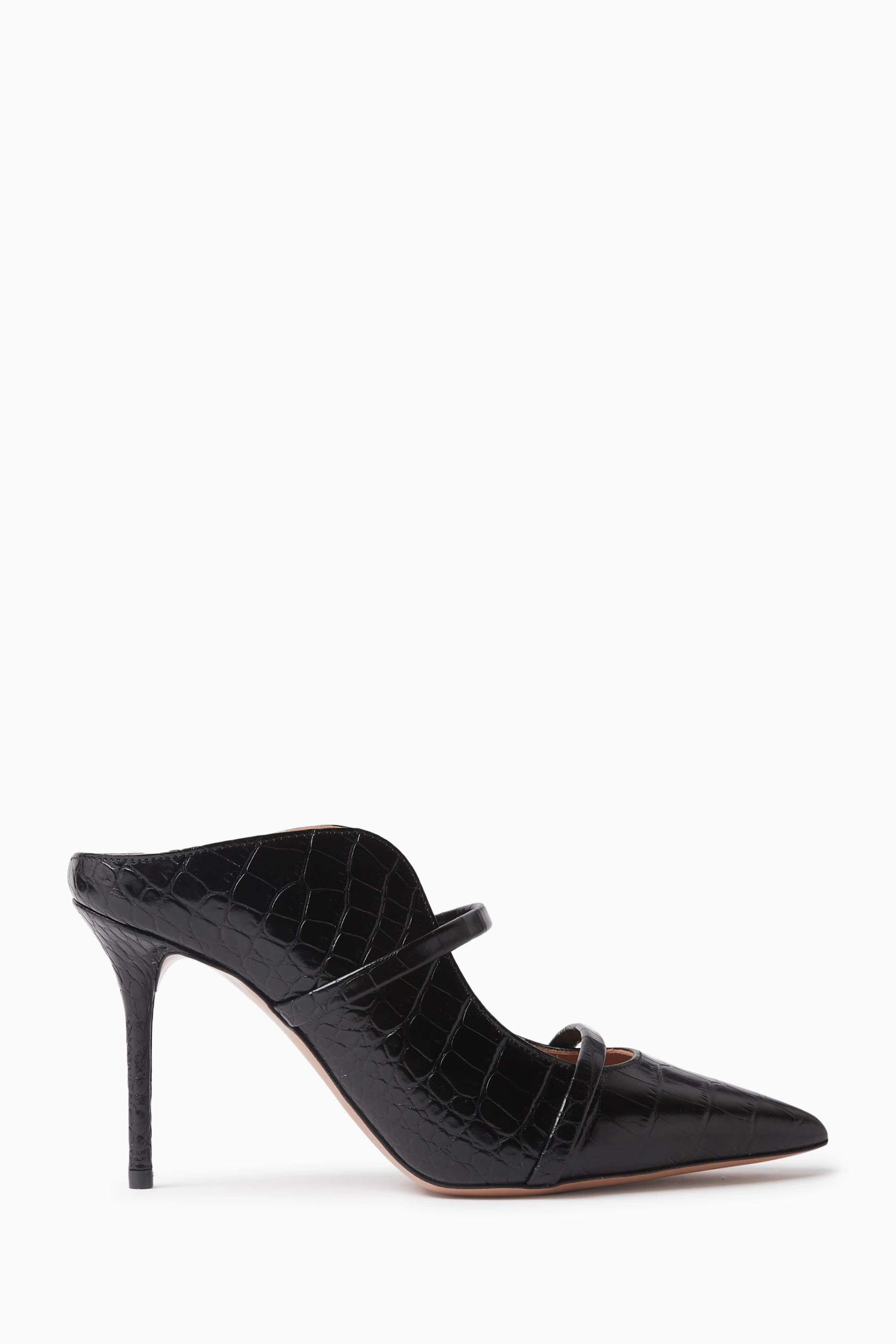 Buy Malone Souliers Black Maureen 85 Mules in Croc embossed