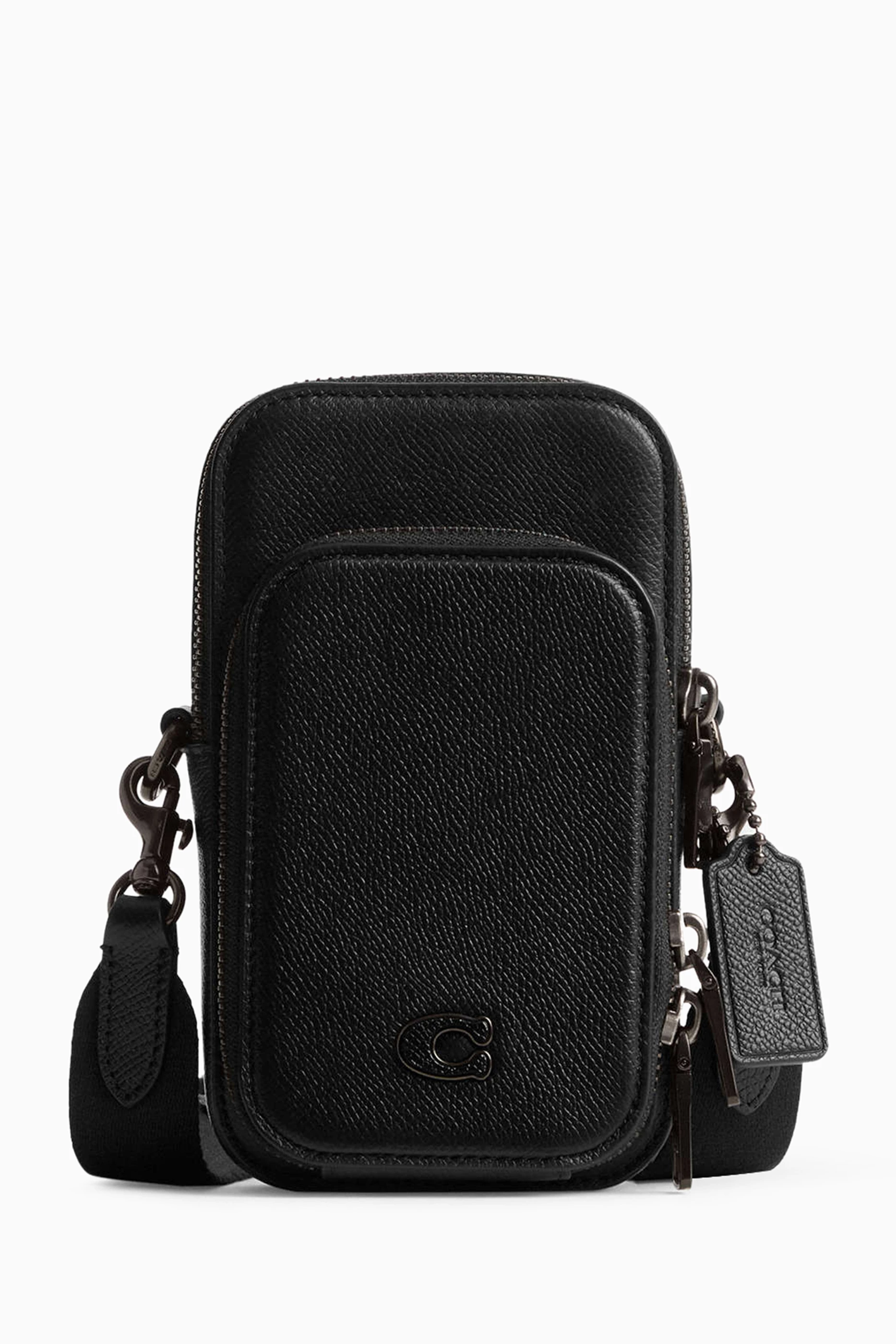 Buy Coach Black Phone Crossbody Bag in Grained Leather for Men in