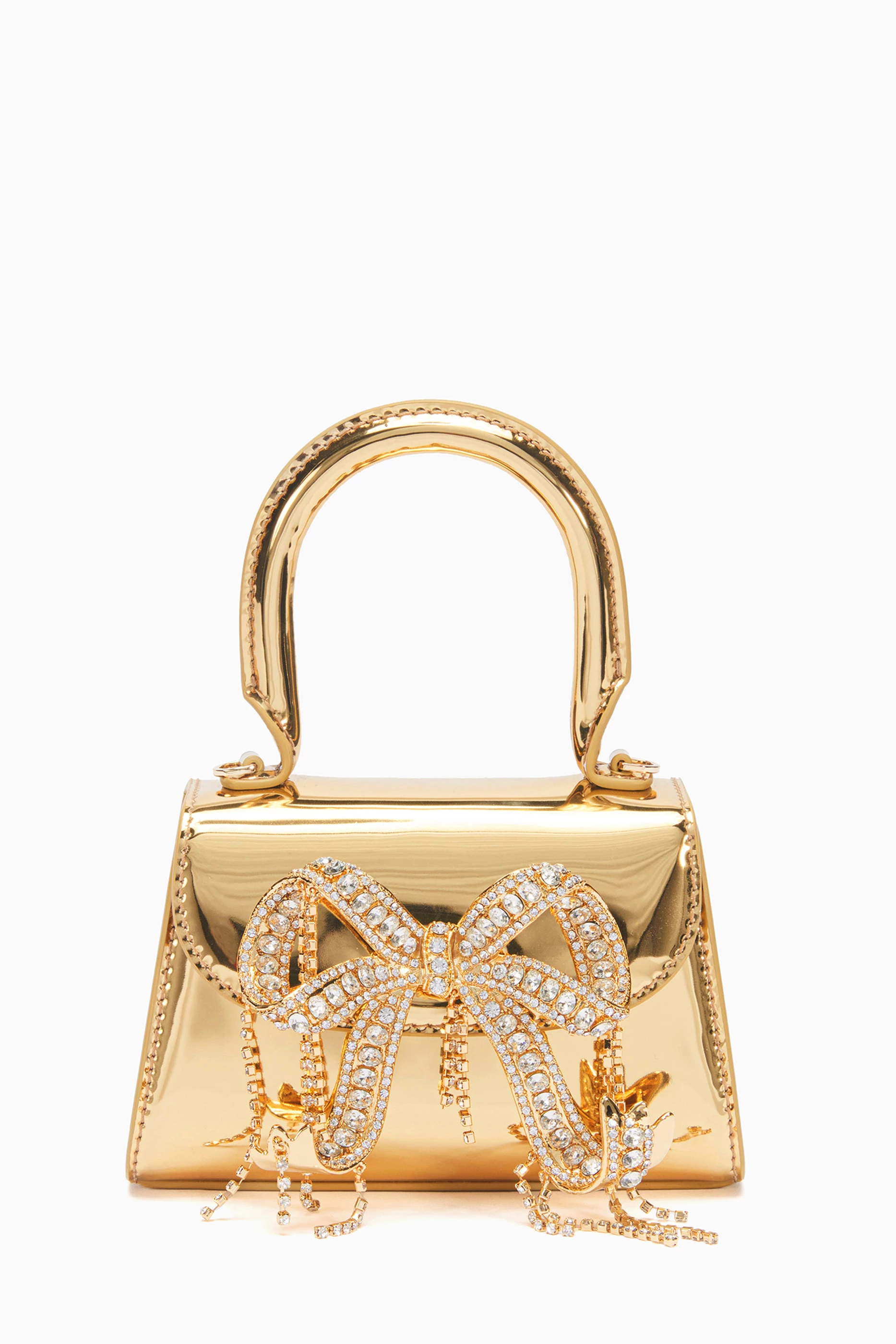 Buy Self Portrait Gold Micro Bow Bag in Leather for Women in UAE Ounass