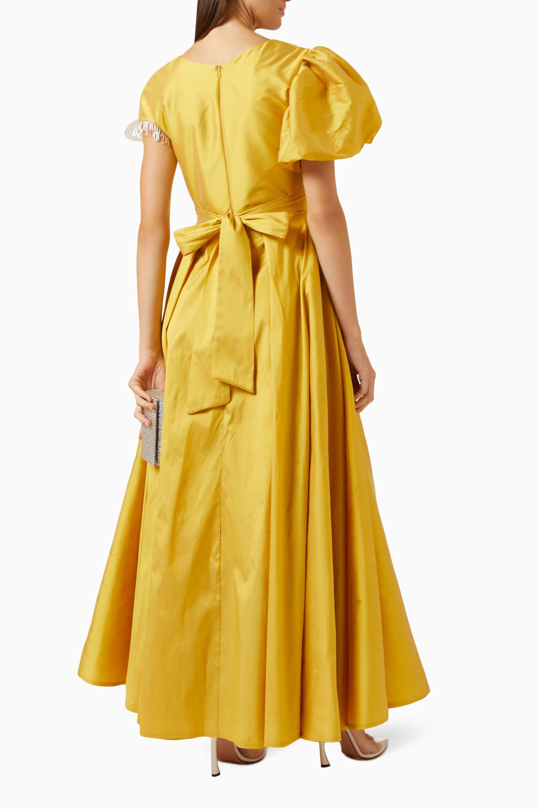 Buy Amri Yellow Draped Maxi Dress in Satin for Women in UAE Ounass