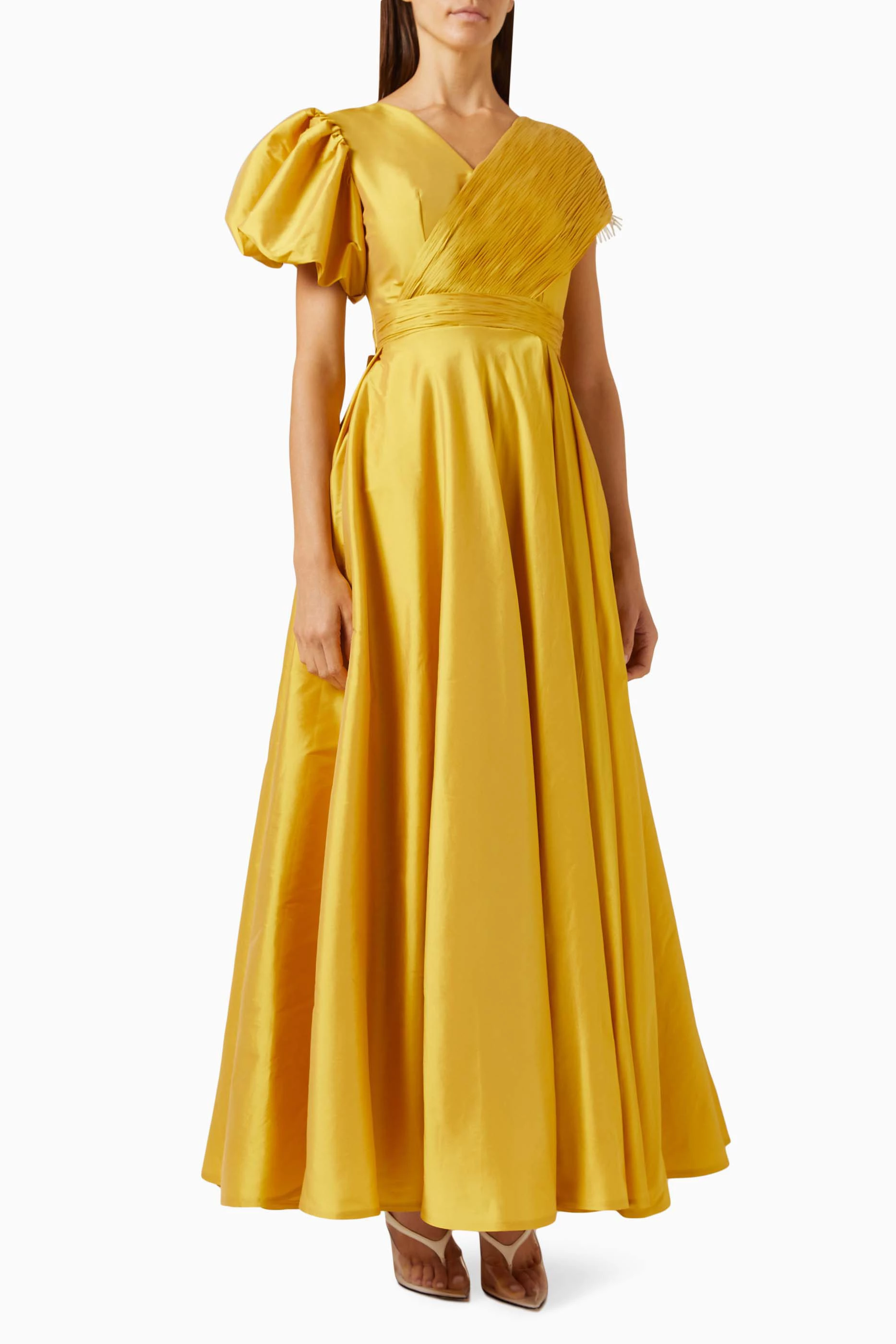 Yellow satin maxi clearance dress